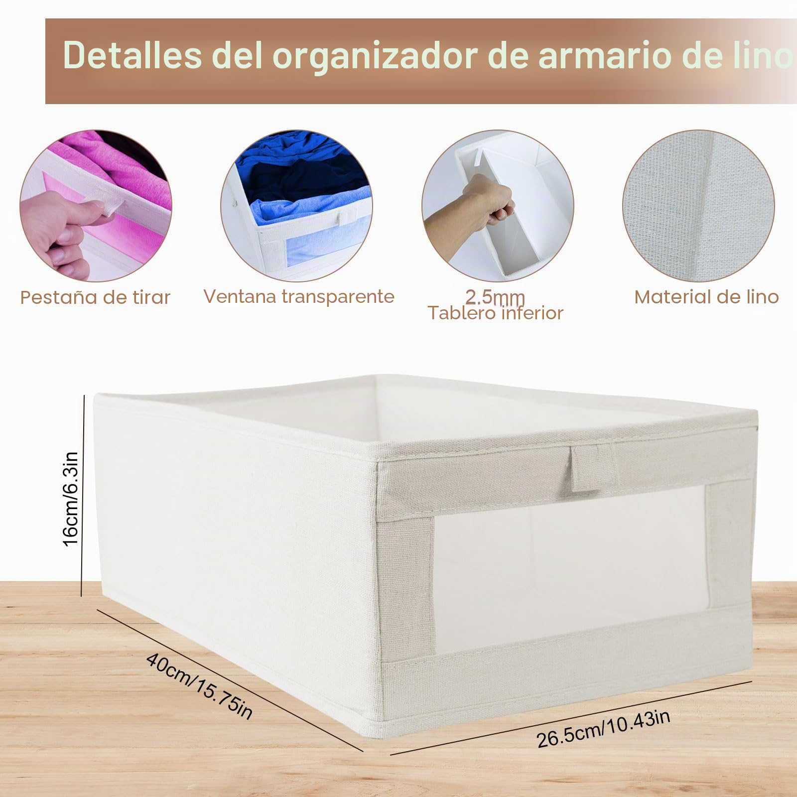 4 Piezas Caja de Almacenaje Armario, Organizador Armario Plegable Organizador de Ropa para Armario Cajas Organizadoras Armarios, Sistema Organizador Armario, para Ropa Juguetes, 40x26.5x16cm, Blanco