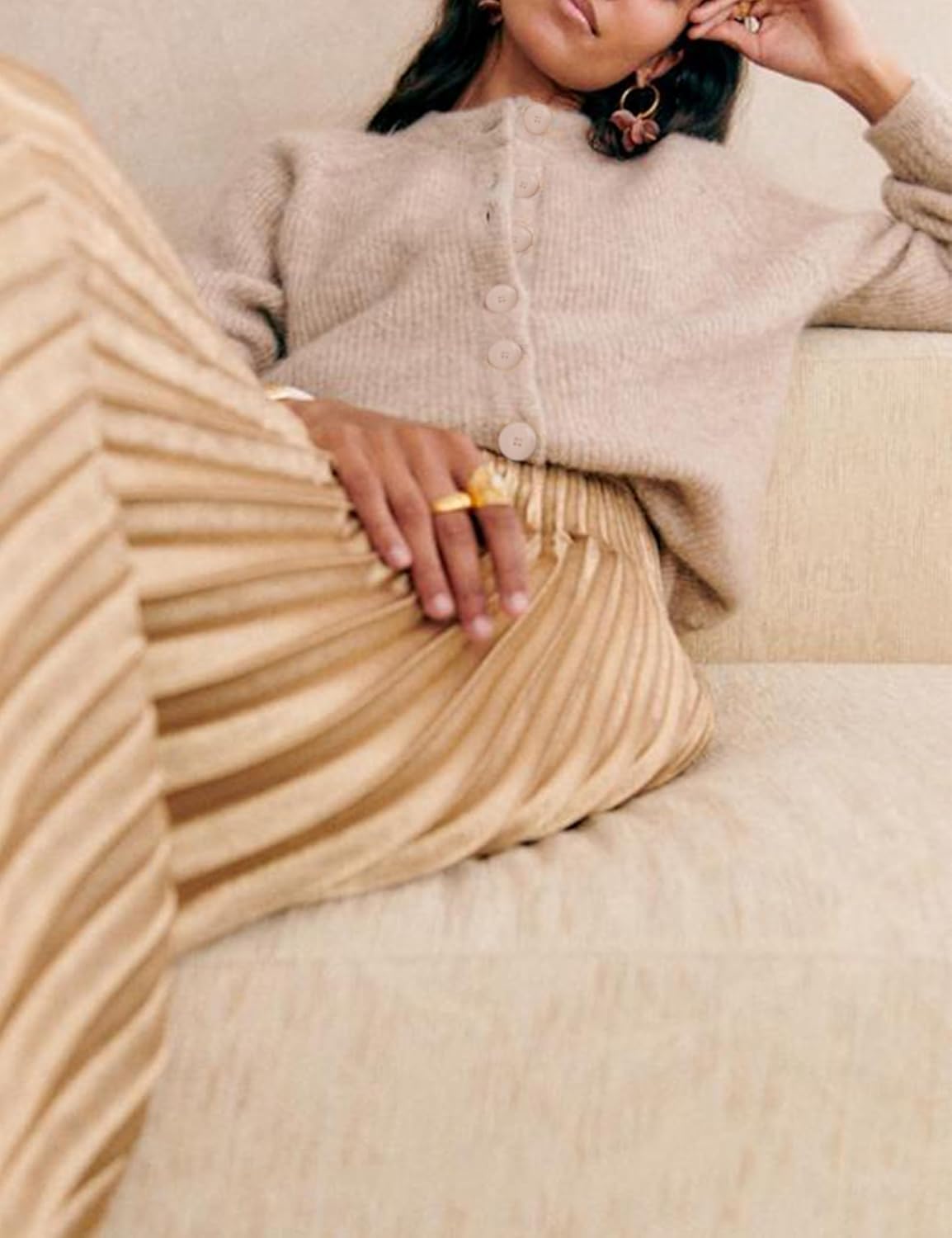 Bianstore Womens Casual Long Sleeve Crewneck Button Down Cardigan Chunky Knit Open Front Sweater Tops(LightKhaki-S) - Image 4