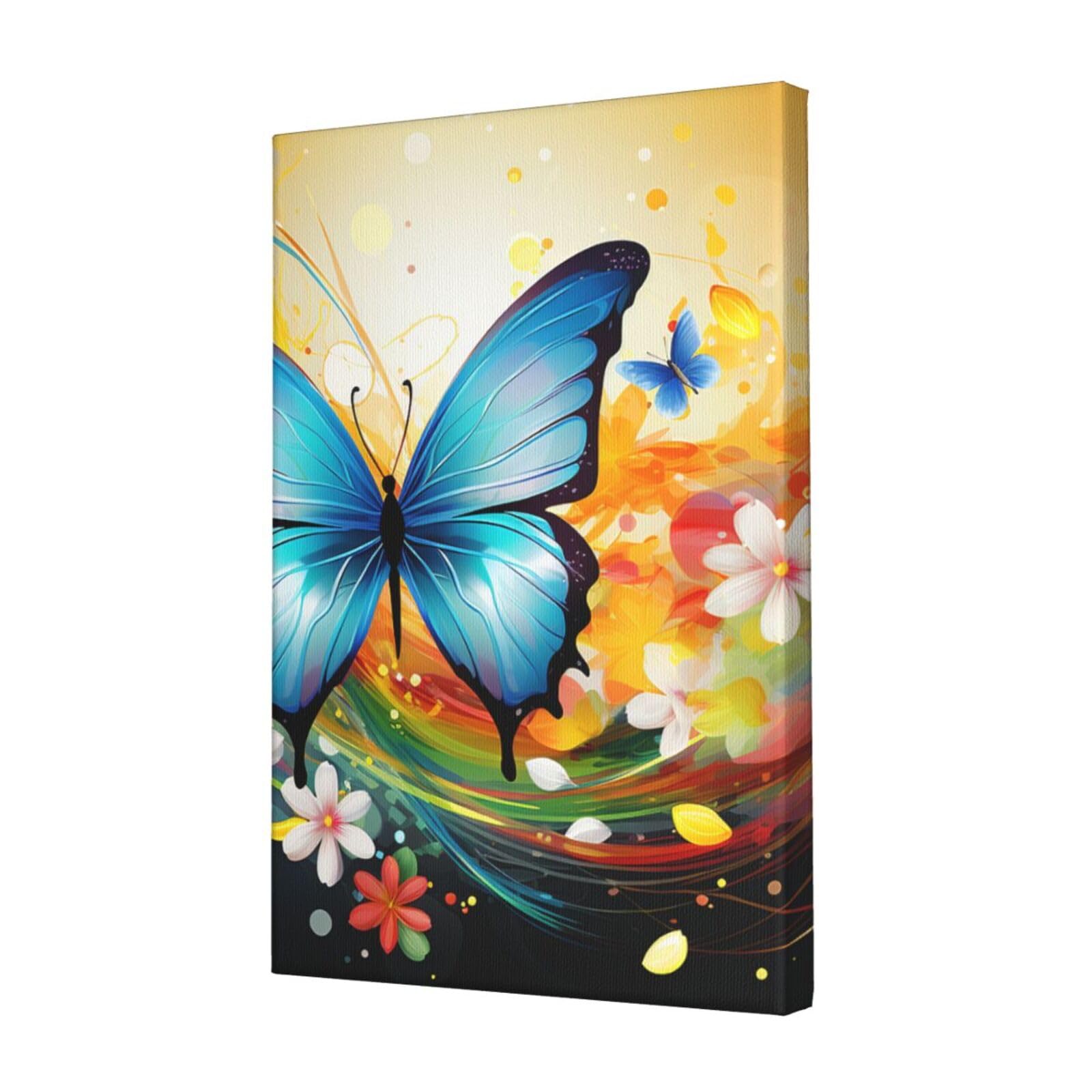 FodPand Colorful with butterfly Canvas Wall Art for Living Room Wall Decor 12"x18" Modern Artwork Painting Pictures Hanging Canvas Prints Aesthetic Wall Art for Bedroom Bathroom Office Wallart Decor