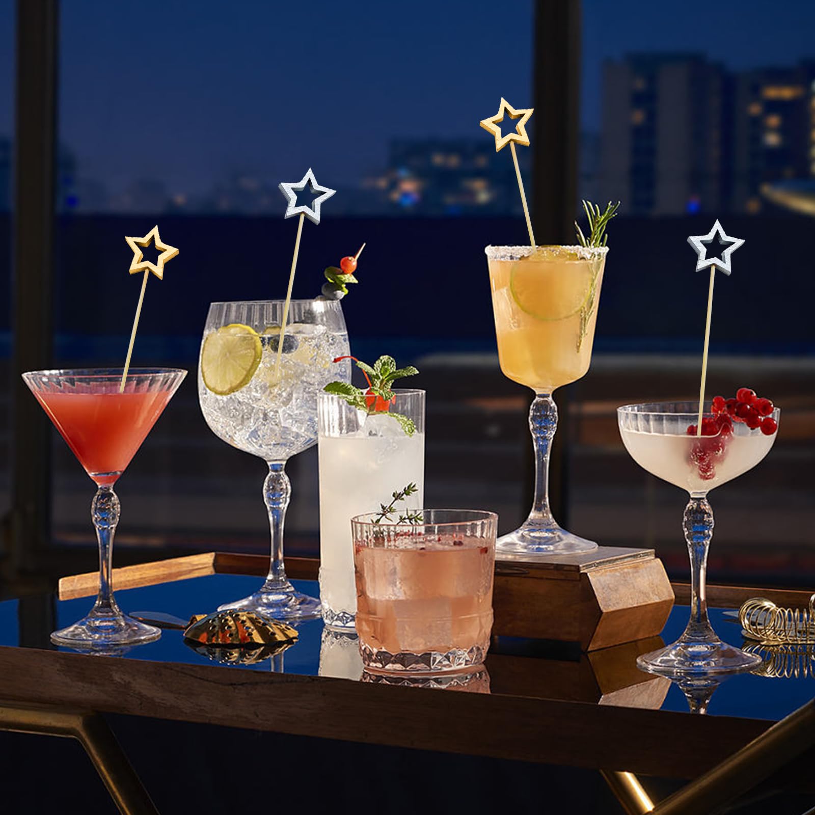 100 Spiedini Da Cocktail In Legno A Forma Di Stella - 12 Cm, Per Decorare Cocktail, Dessert E Finger Food, Ecologici - 2