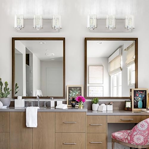 Miniatura 6 de SineRise Lámpara de tocador de 3 luces de níquel cepillado con 3 modos de color (3000 K4000 K6500 K), lámpara LED de baño con protección ocular, luz