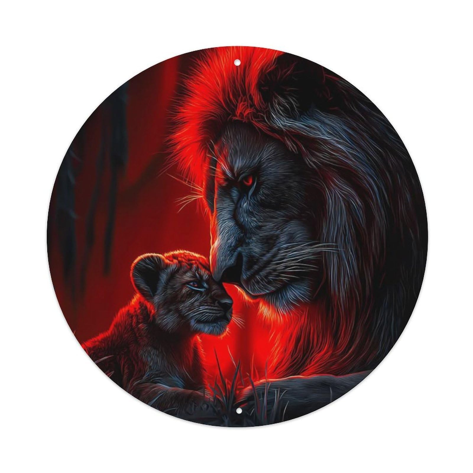 Animal Lion Adult And Cub Dark Aesthetic Vintage Metal Tin Sign Plaque Wall Decor for Cafe, Club Bar, Office, Garden Metal Poster 8x8Inch