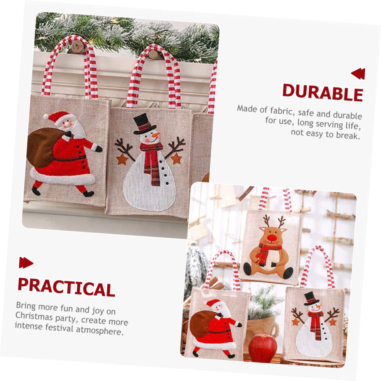 FRCOLOR 9pezzi Sacchetti Di Stoffa Natalizi Eleganti Borse Per Feste Di Natale Con Design Adorabile Per Dolci e Regali Atmosfera Calda e Accogliente Per Tue Celebrazioni Natalizie