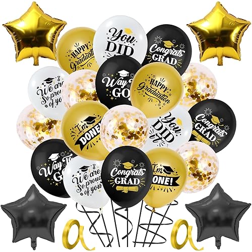 NUTTYBASH Graduation Balloons 2024, 60 Pcs Graduation Party Balloon Set Include Gold Graduation Confetti Balloons, Graduation Latex Balloons and Star Balloons for Graduation Party Supplies