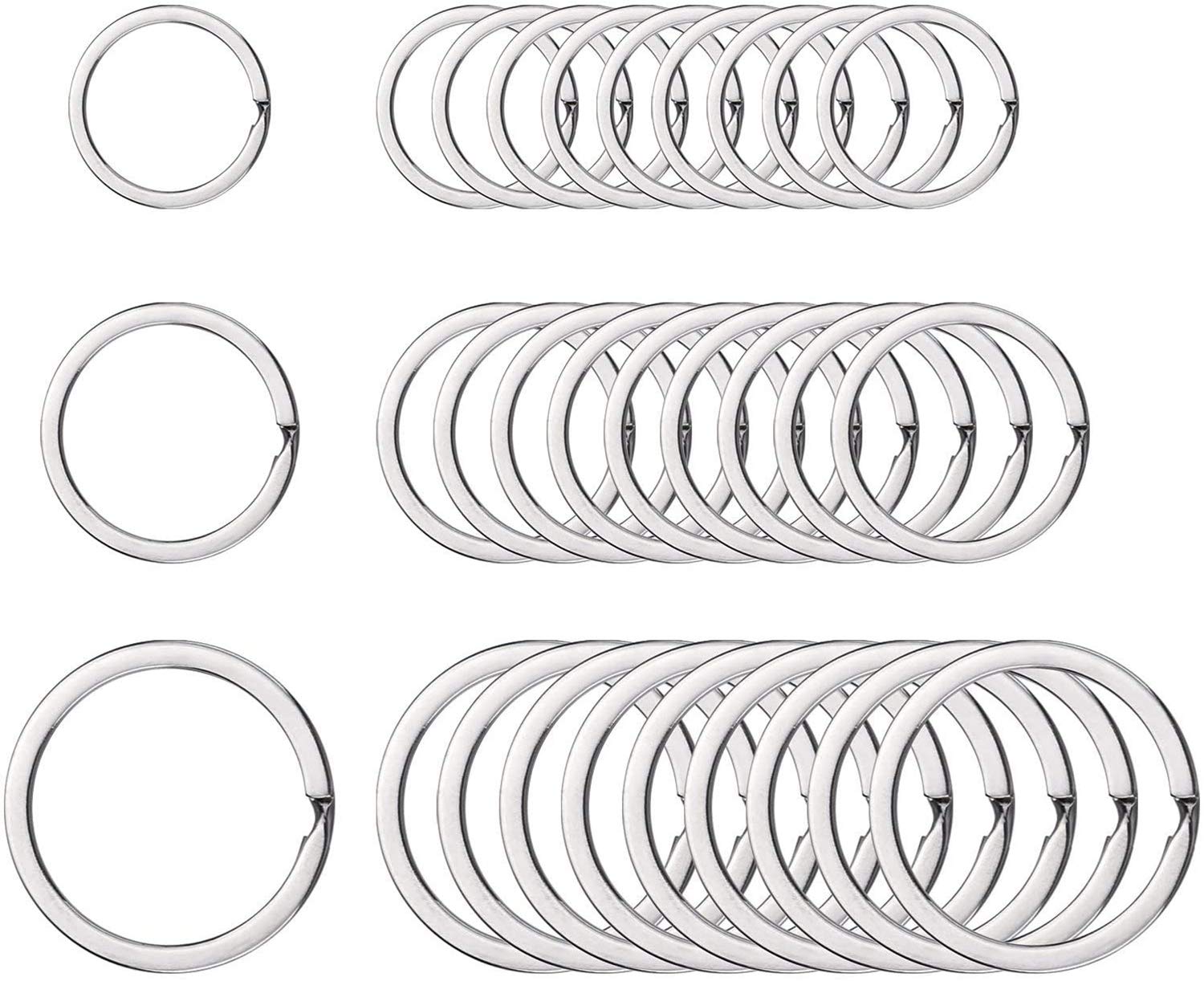 Key Chain Rings, DELFINO Round Flat Key Chain Rings Metal Split Ring for Home Car Keys Organization, Outus Round Flat Key Chain Rings, 30 Pieces, Silver, 20 mm, 23 mm and 30 mm