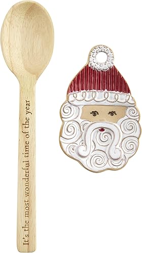 Mud Pie Juego de soporte para cucharas navideñas de gres, Papá Noel