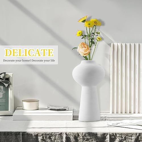 Miniatura 3 de Juego de 3 jarrones para flores, jarrones de cerámica minimalistas para decoración del hogar, jarrón blanco alto para centros de mesa, boda,