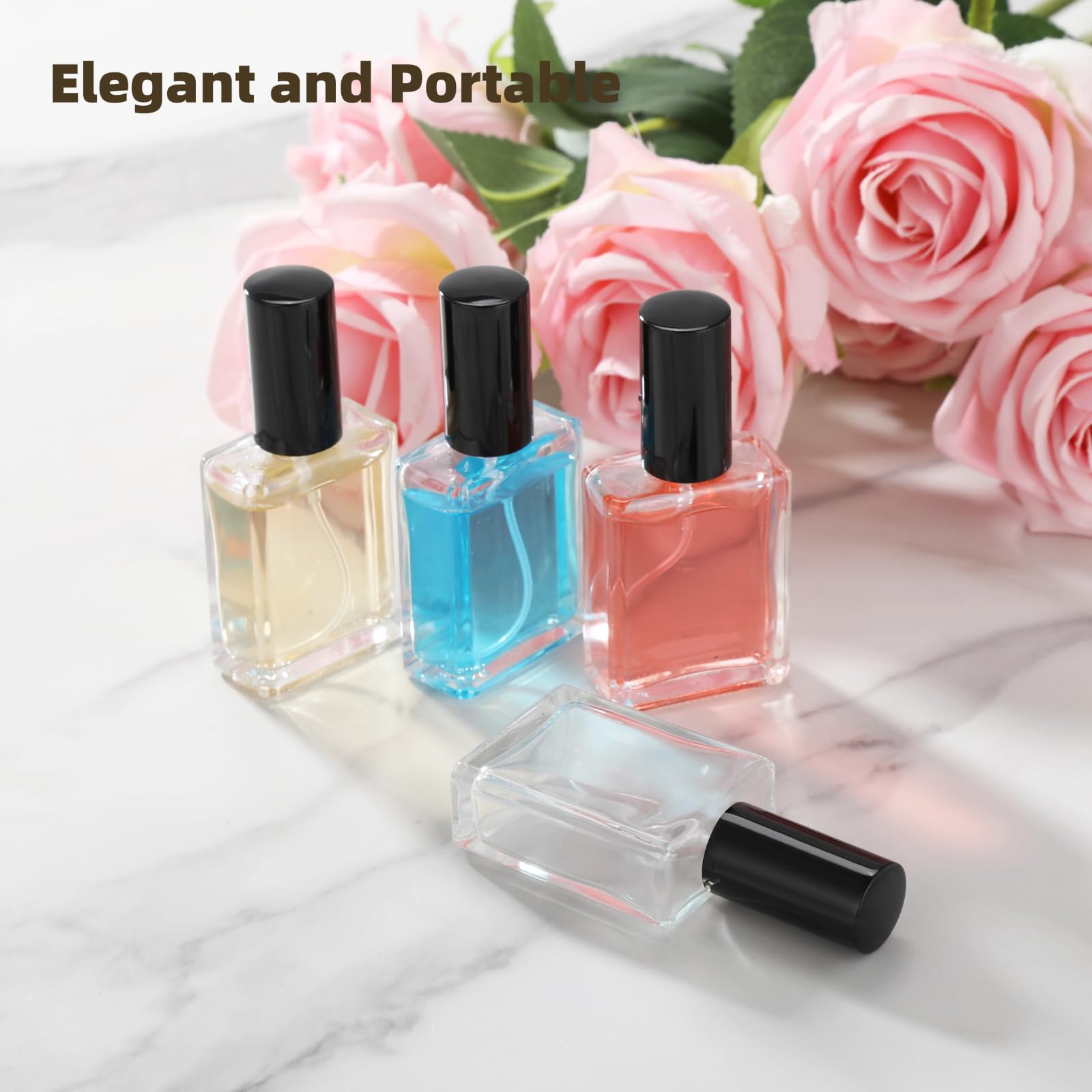 32 Stk. Glas-Parfüm-Sprühflaschen mit 15 Nachfüllwerkzeugen, 15 ml wiederbefüllbare Mini-Parfüm-Sprühflaschen, feiner Sprühnebel für Reisen, Glasbehälter für Kosmetik und ätherisches Öl
