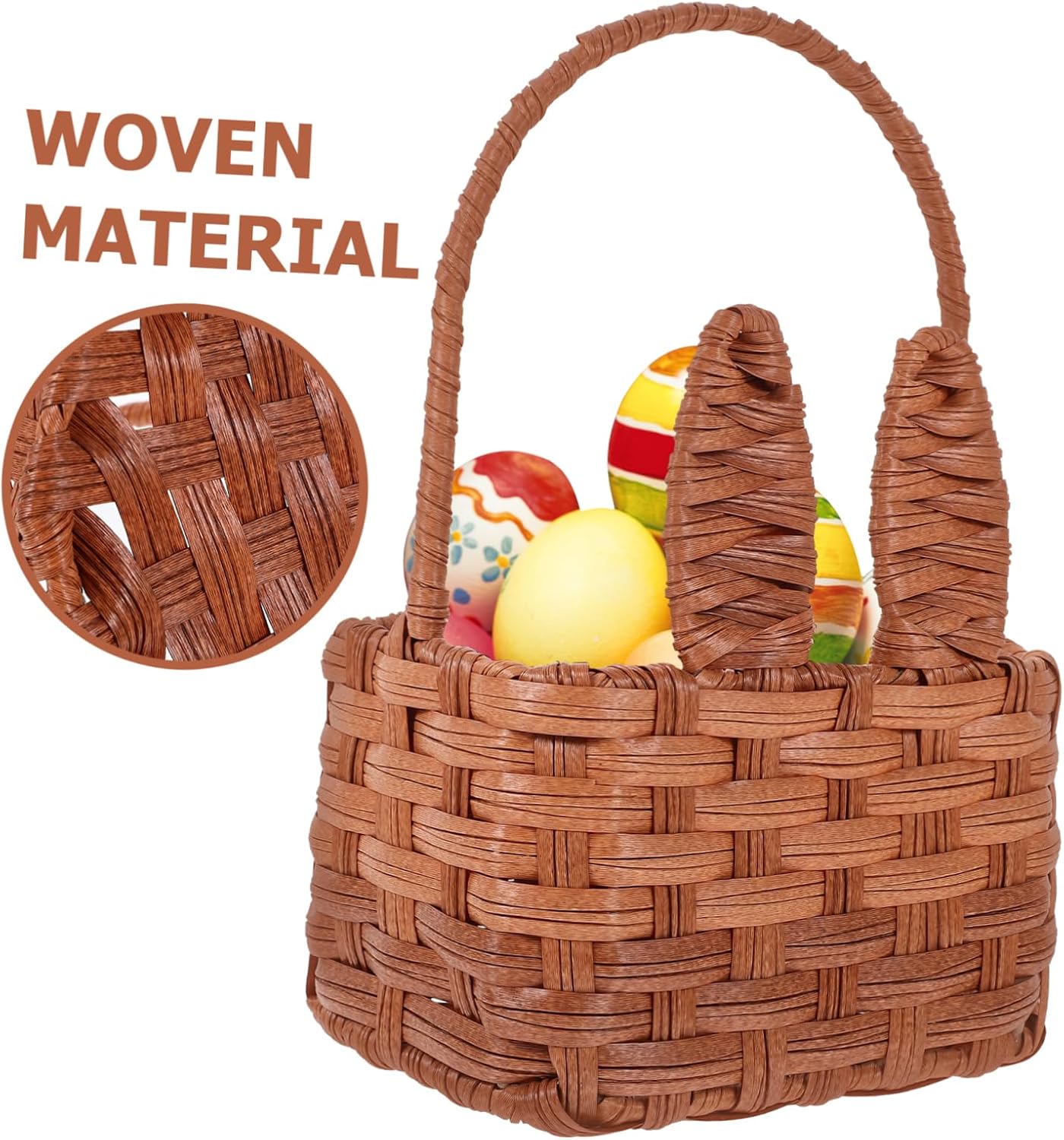 Healifty Portable Easter Bunny Ear Woven Basket Small Decorative Handheld Picnic Food Basket with Iron and PP Material for Home Storage and Festive Organization image 4