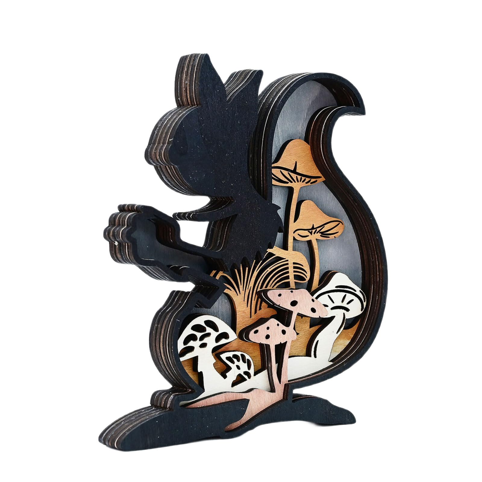 Autumn Wood Squirrel Block Signs with Mushroom Cutout for Thanksgiving Tiered Tray Decor and Harvest Home Decors Squirrels Block Signs with Cutout