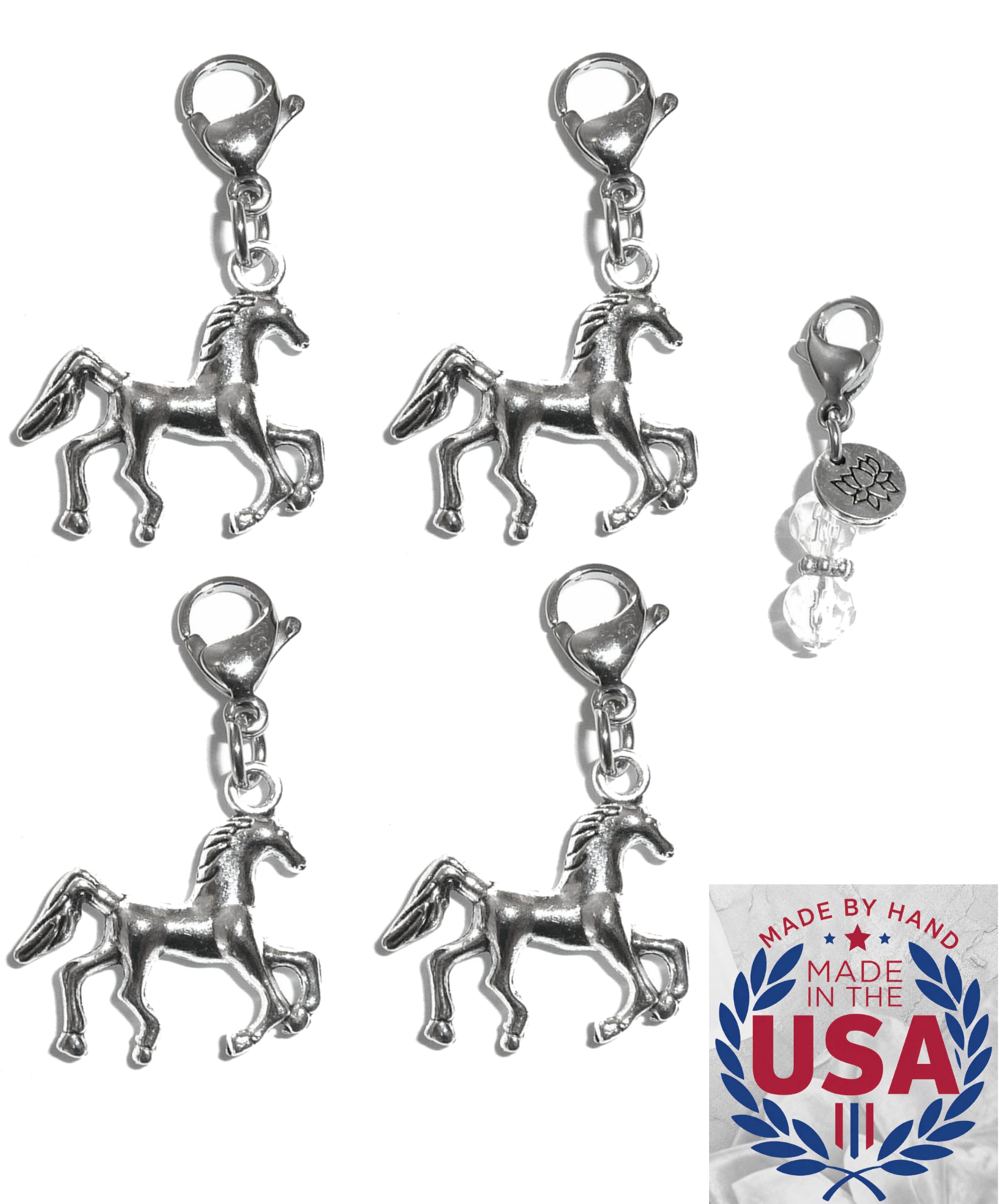 Hidden Hollow Beads 4 Clip On Charms for Purse, Handbag, Keychain, Zipper Pull, Backpack, Jewelry Accessory, USA