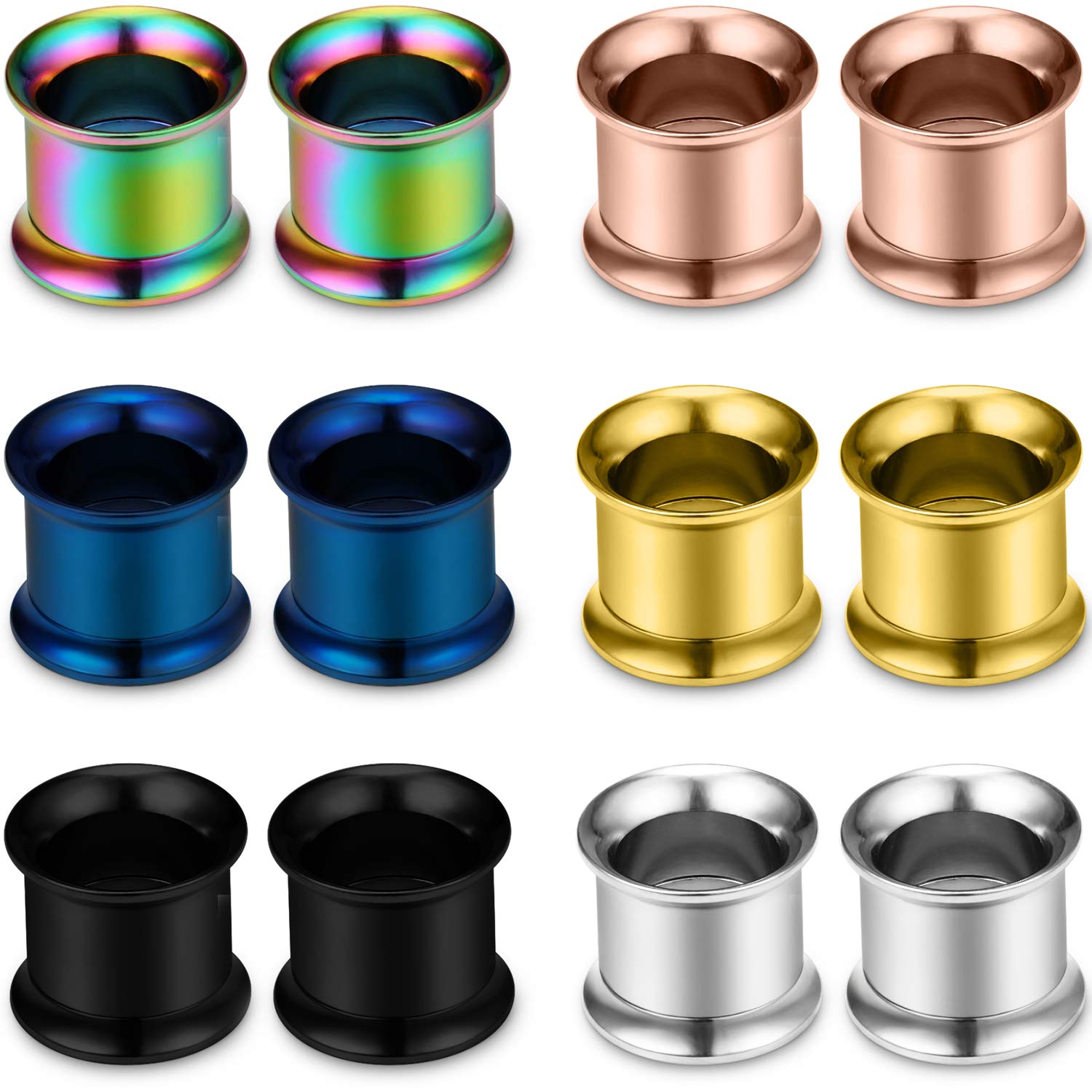 12PCS Gauge Plugs Tunnels Surgical Steel Screw Fit Double Flared Ear Tunnels Expander Plugs Stretcher Set for Women Men 8G-000G