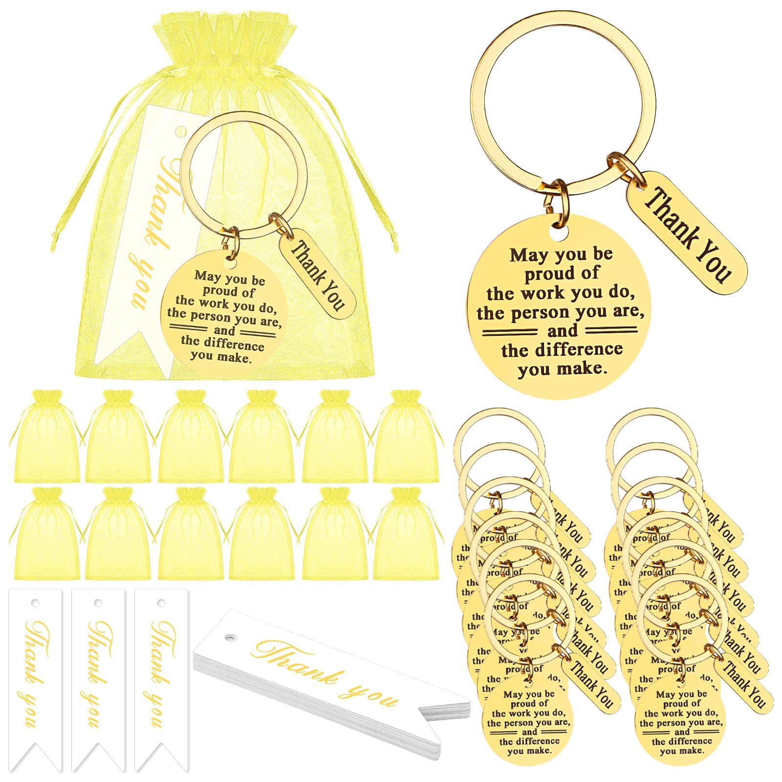 SevenMye 12 Set Thank You Keychain Gifts for Women Inspirational Keyring Thank You Cards Organza Bags Employee Appreciation Gifts for Colleagues Teacher Nurse Team Staff Coworkers Volunteer