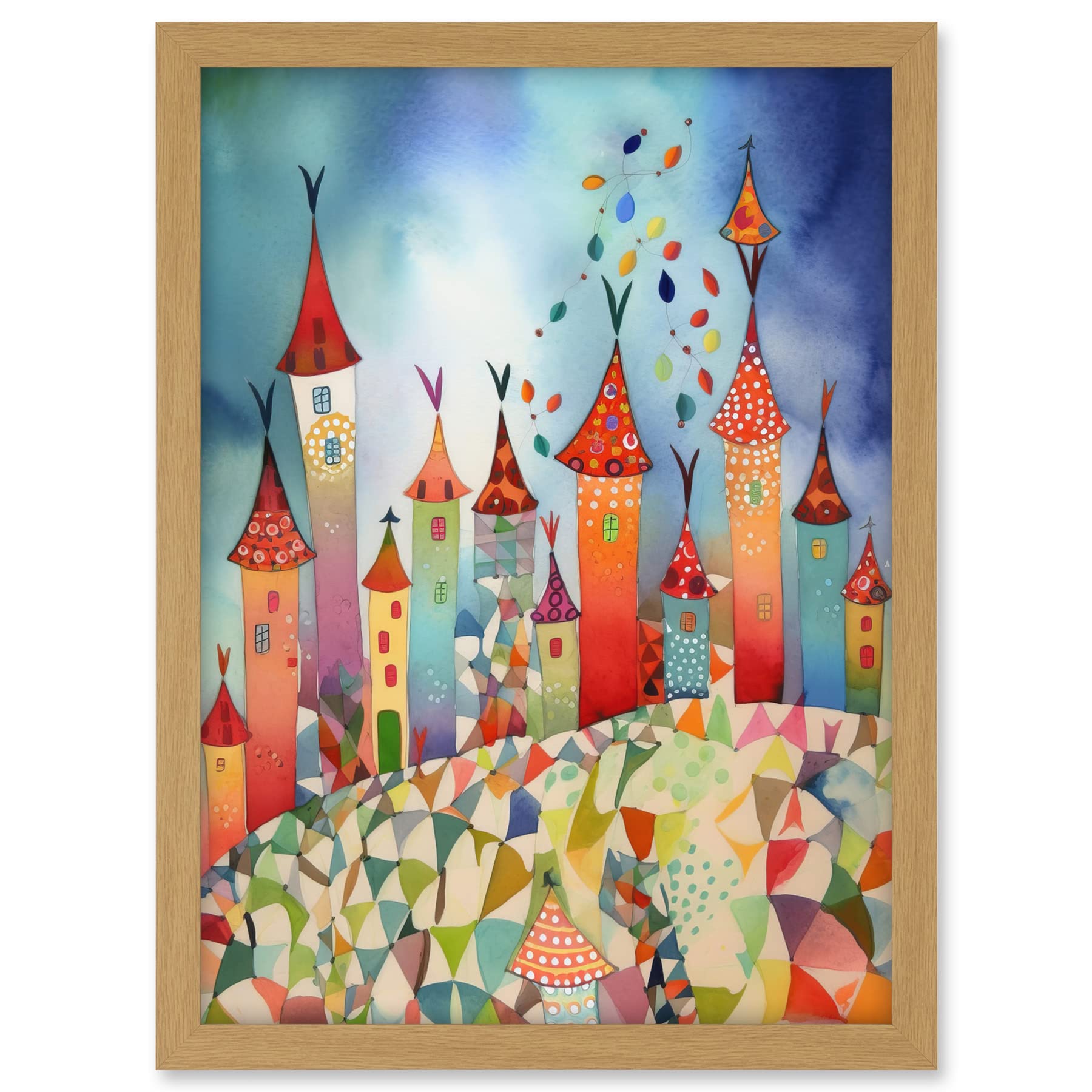 Artery8 Celebration Day Cityscape Processional Street Folk Art Watercolour Painting Artwork Framed A3 Wall Art Print