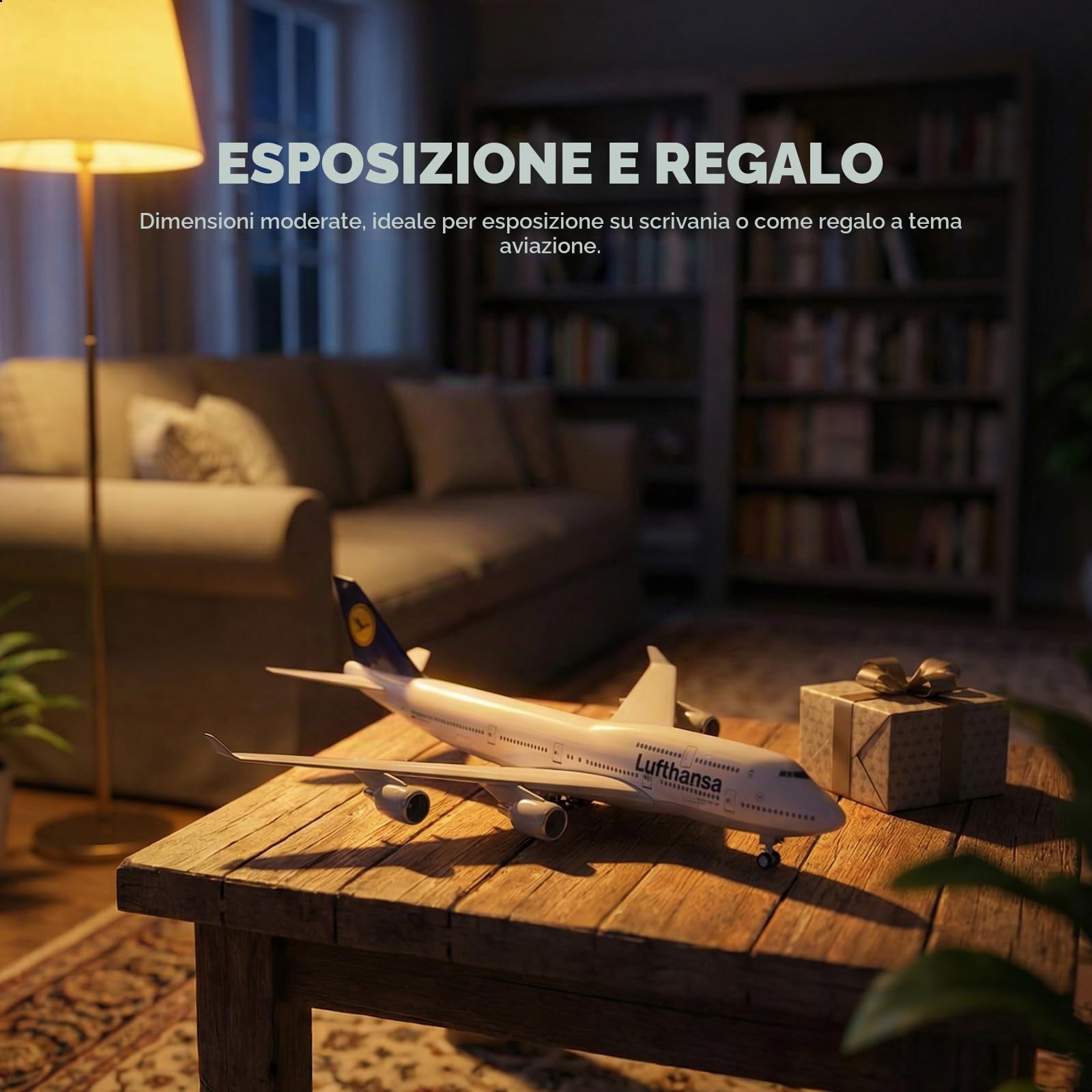 1/240 Modello 747 per Lufthansa in resina con supporto | Modello di aeroplano in resina 30cm collezione aeronautica adulto decorazione ufficio o regalo per tutte le occasioni