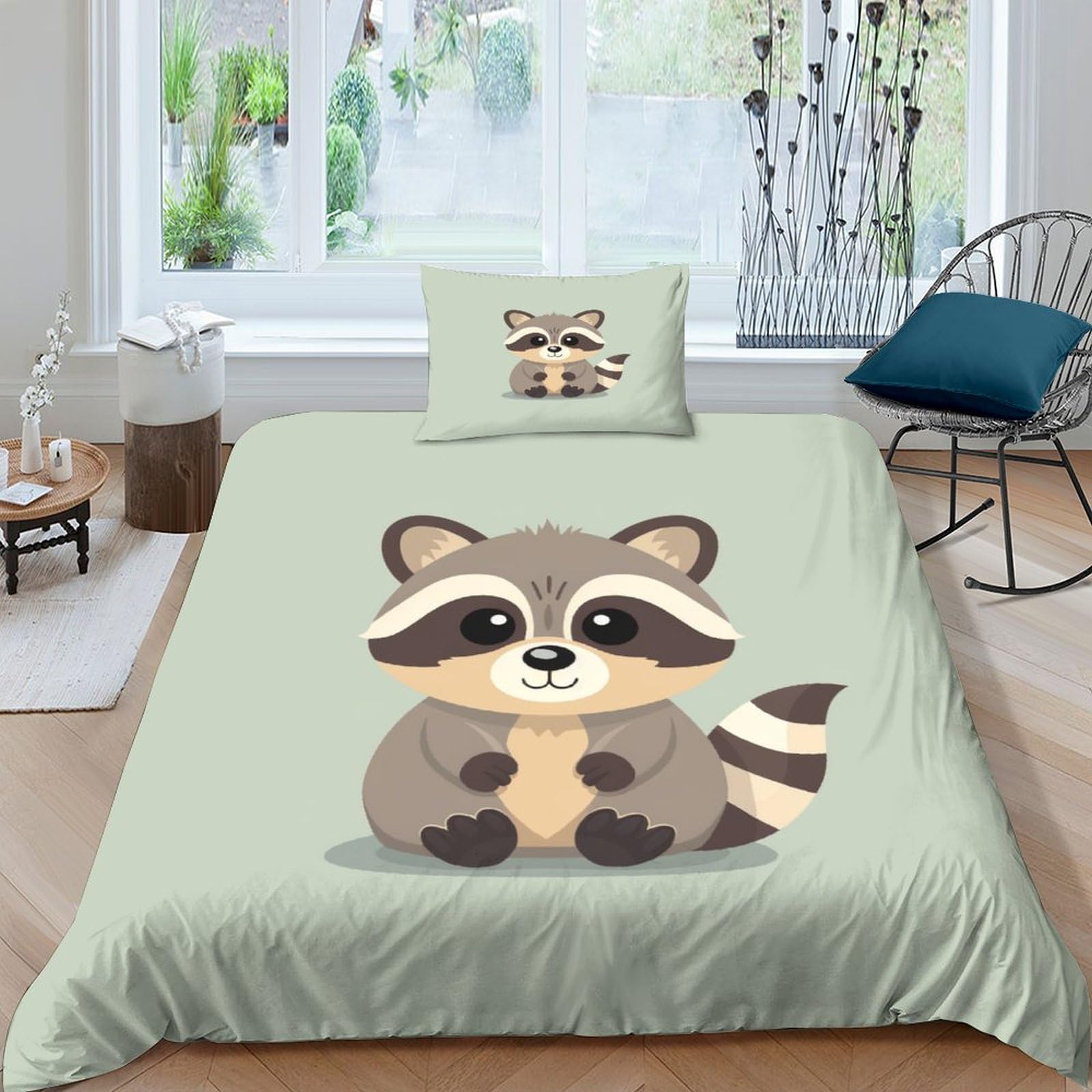 Housse de couette 3D raton laveur respirante et parure de lit single microfibre anti-plis
