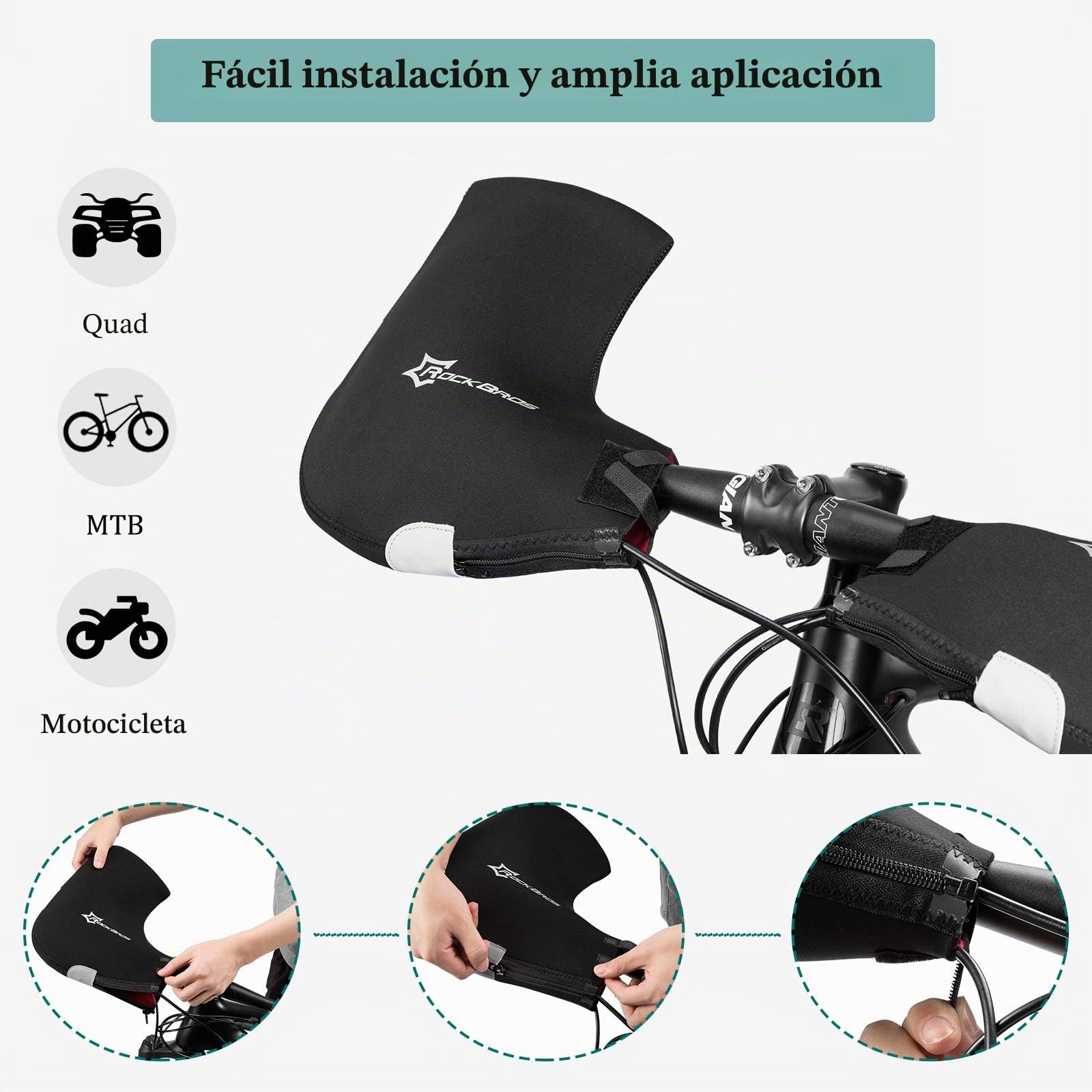 ROCKBROS Manoplas Térmicas Invierno de Bicicleta a Prueba de Viento, Guantes Manillar Impermeables para MTB Bicicleta Eléctrica Scooter