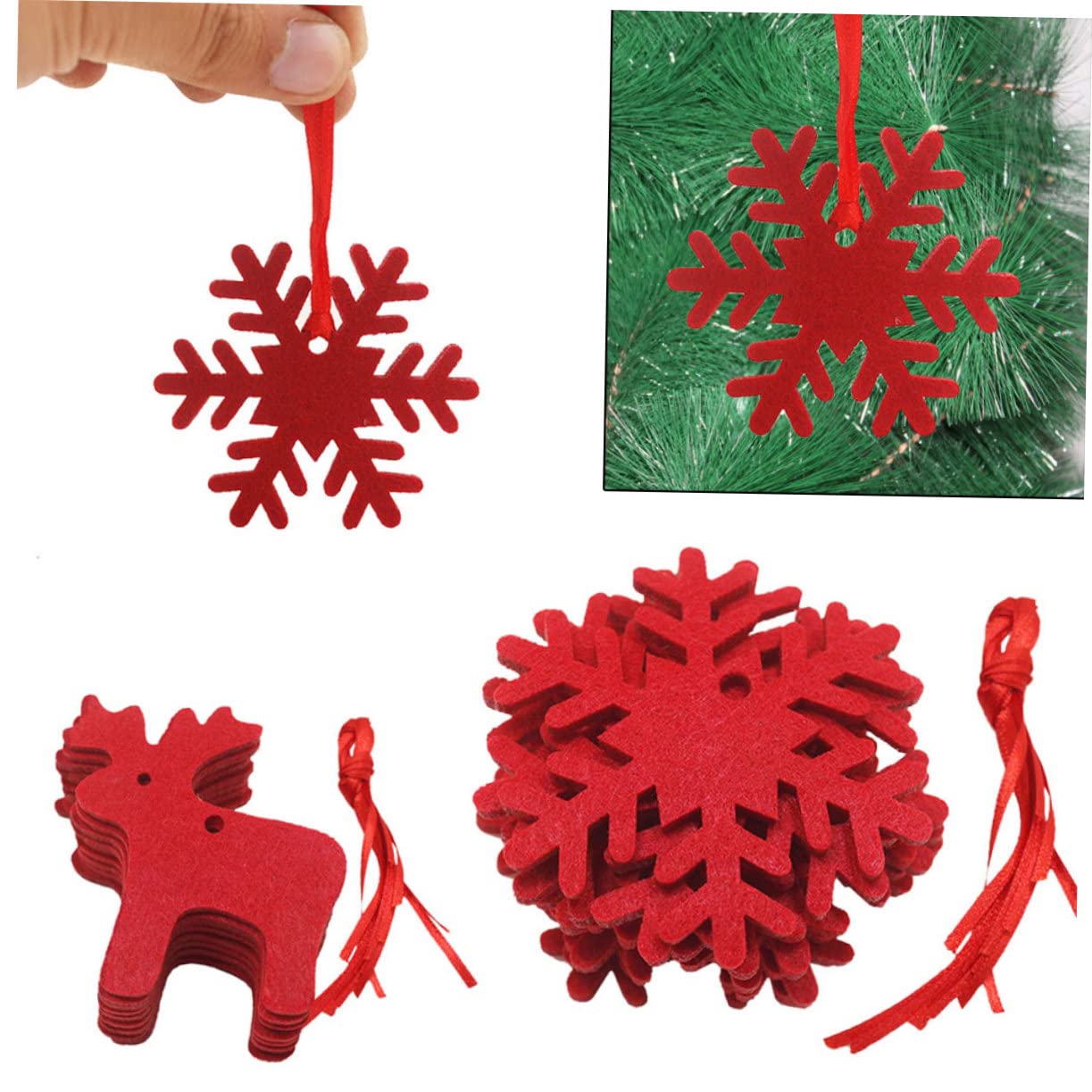 PRETYZOOM 4 Set Di Ornamenti Unici in Feltro Per Albero Di Natale Ciondolo A Forma Di Fetta Di Fiocco Di Neve Rosso Per La Decorazione Della Casa 40 Pezzi*4
