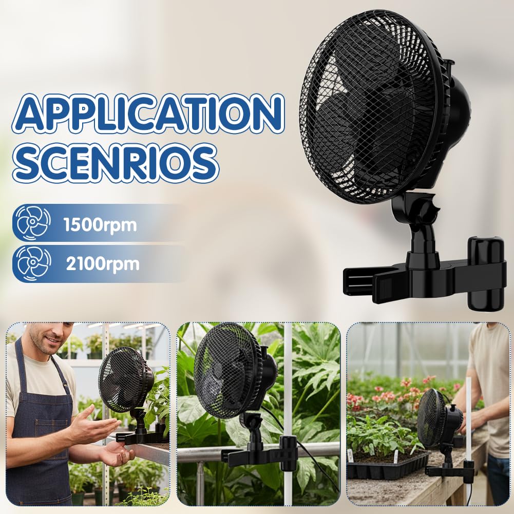 Grow Ventilator mit Clip EC-Motor, Grow Clip-Ventilator Klemmbar für Growzelt, 2 Geschwindigkeitsstufen, 20cm Durchmesser, 20W, 561m³/h Luftstrom, 32 dBA Perfekt Lüfter für Growbox