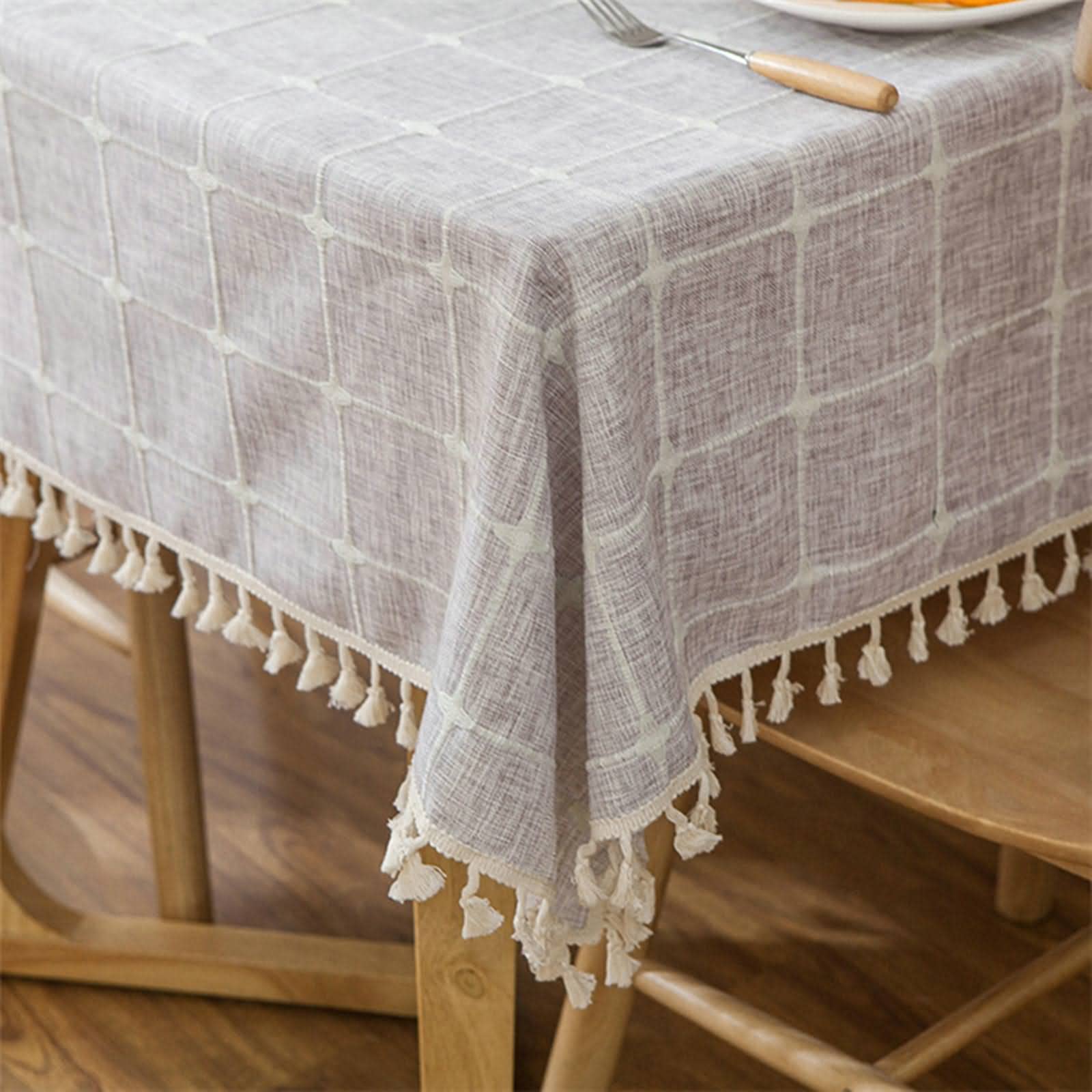 Mantel Antimanchas Mesa Rectangular Verano Estilo Simple Cuadros. Manteles Impermeables Terraza Gris Algodón Protección De Decoración 140X250Cm