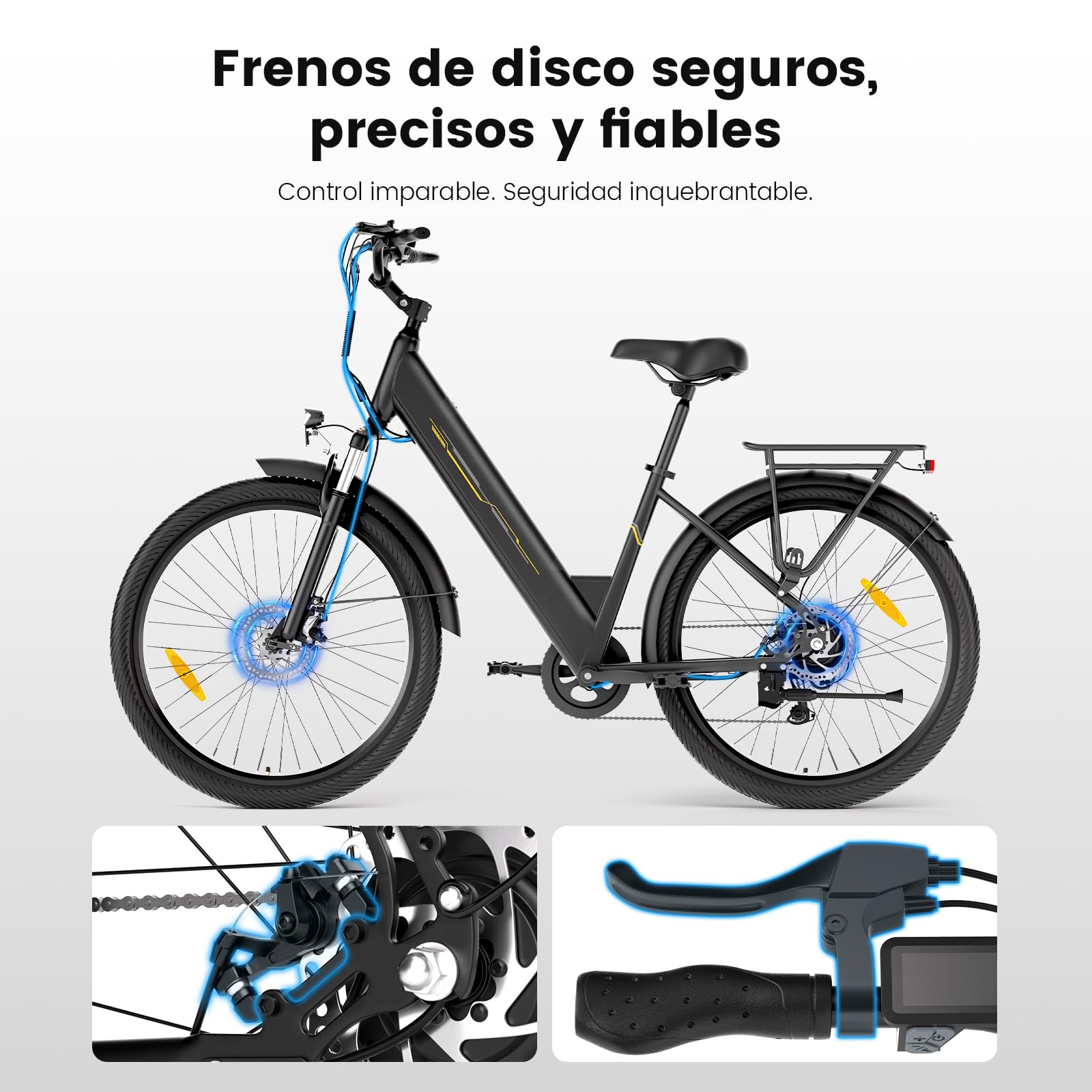 Bicicleta eléctrica de 27,5" para Mujer, Motor 250W, batería 36V 15,6Ah, autonomía hasta 100 km, Frenos de Disco mecánicos, suspensión Delantera, 7 velocidades