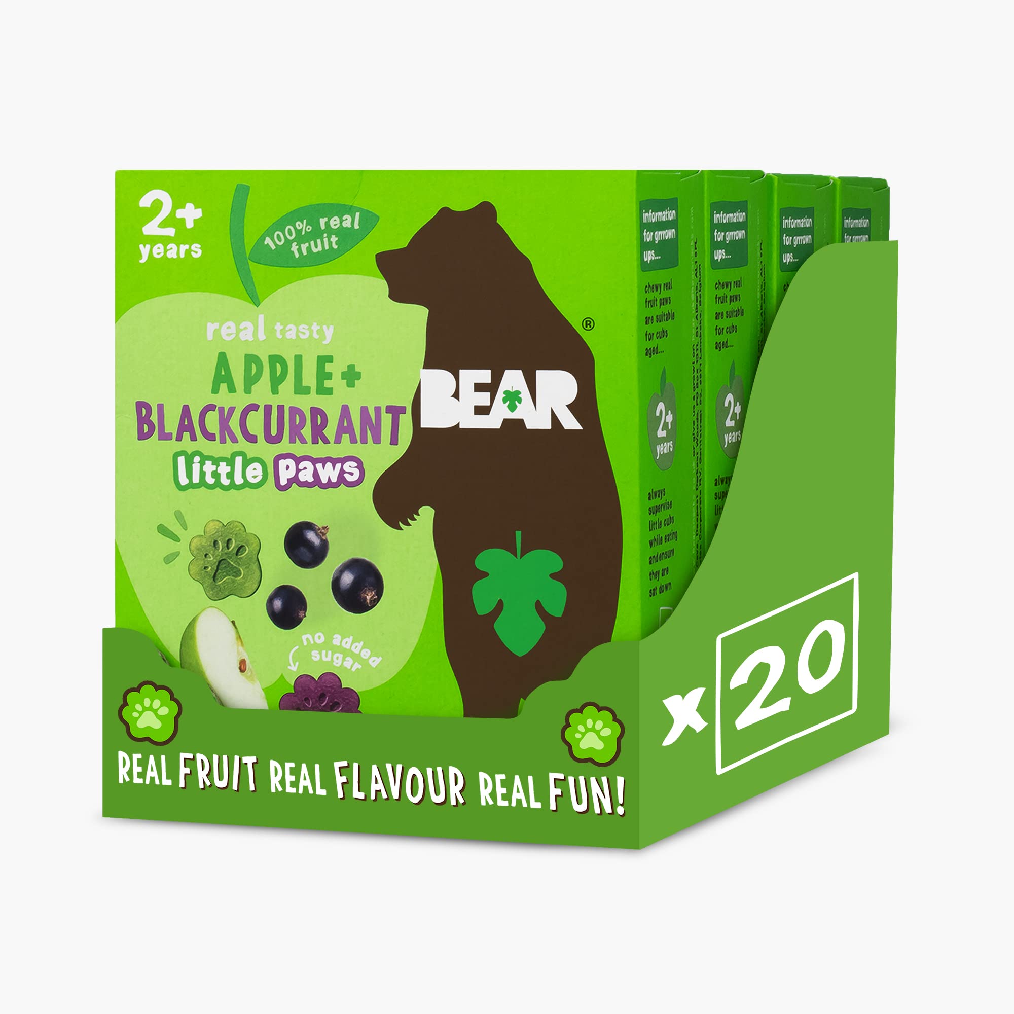 BEAR Fruit Paws Apple & Blackcurant (Pack of 20) – 100% Fruit, No Added Sugar, Ideal lunchbox snack for kids or On‑the‑Go