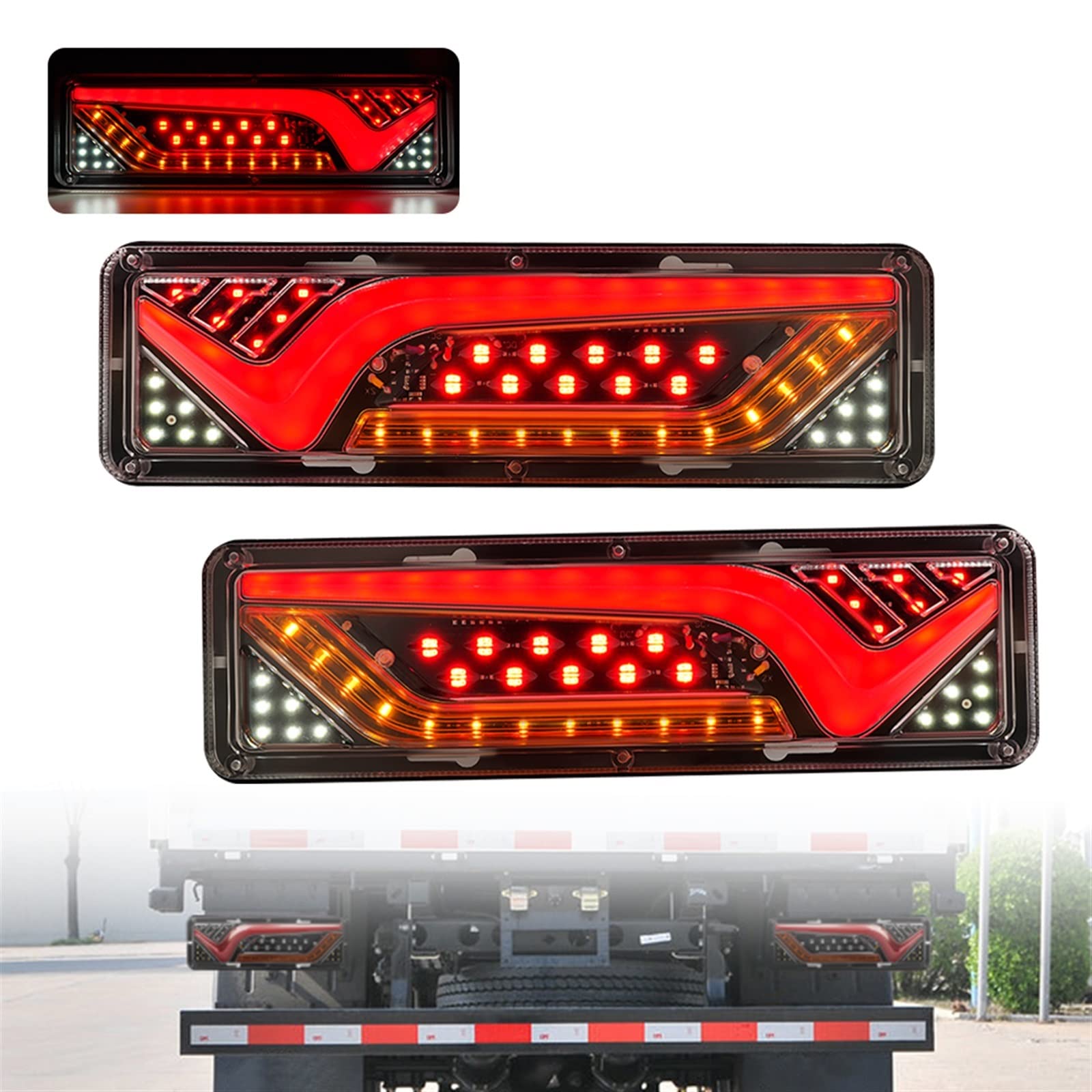 2PCS 12V-24V LED Fanale posteriore for camion Luci posteriori Indicatori di direzione Freno Segnale di retromarcia Lampada Rimorchio Camion Bus Camper Caravan RV Trattore