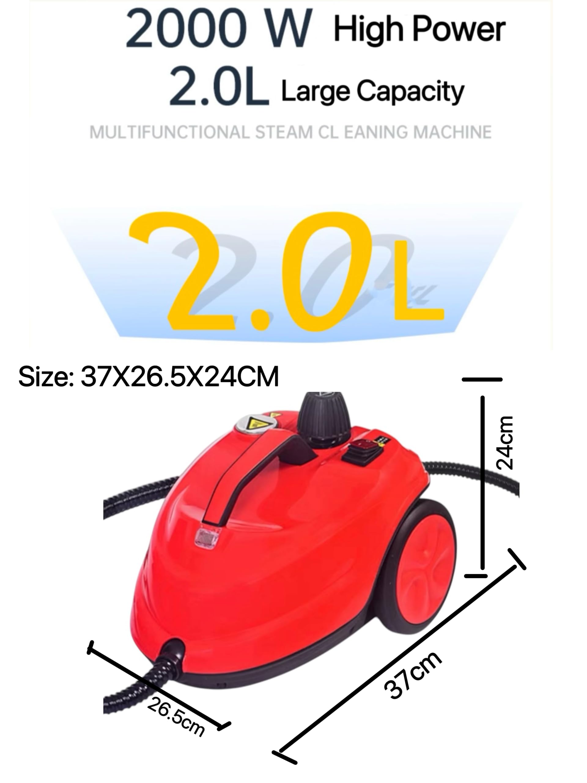 Steam Cleaner, Heavy Duty 2L Canister Steamer with 18 Accessories, Steam Mop for Floor Cleaning, Grout, Upholstery, Car Detailing, High-Temperature Sterilization, and Kitchen Degreasing (Red)