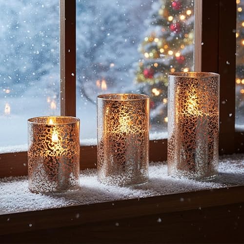 Miniatura 4 de Velas LED sin llama con batería de vidrio de mercurio plateado con control remoto y temporizador, todas las baterías incluidas. Más de 500 horas LED