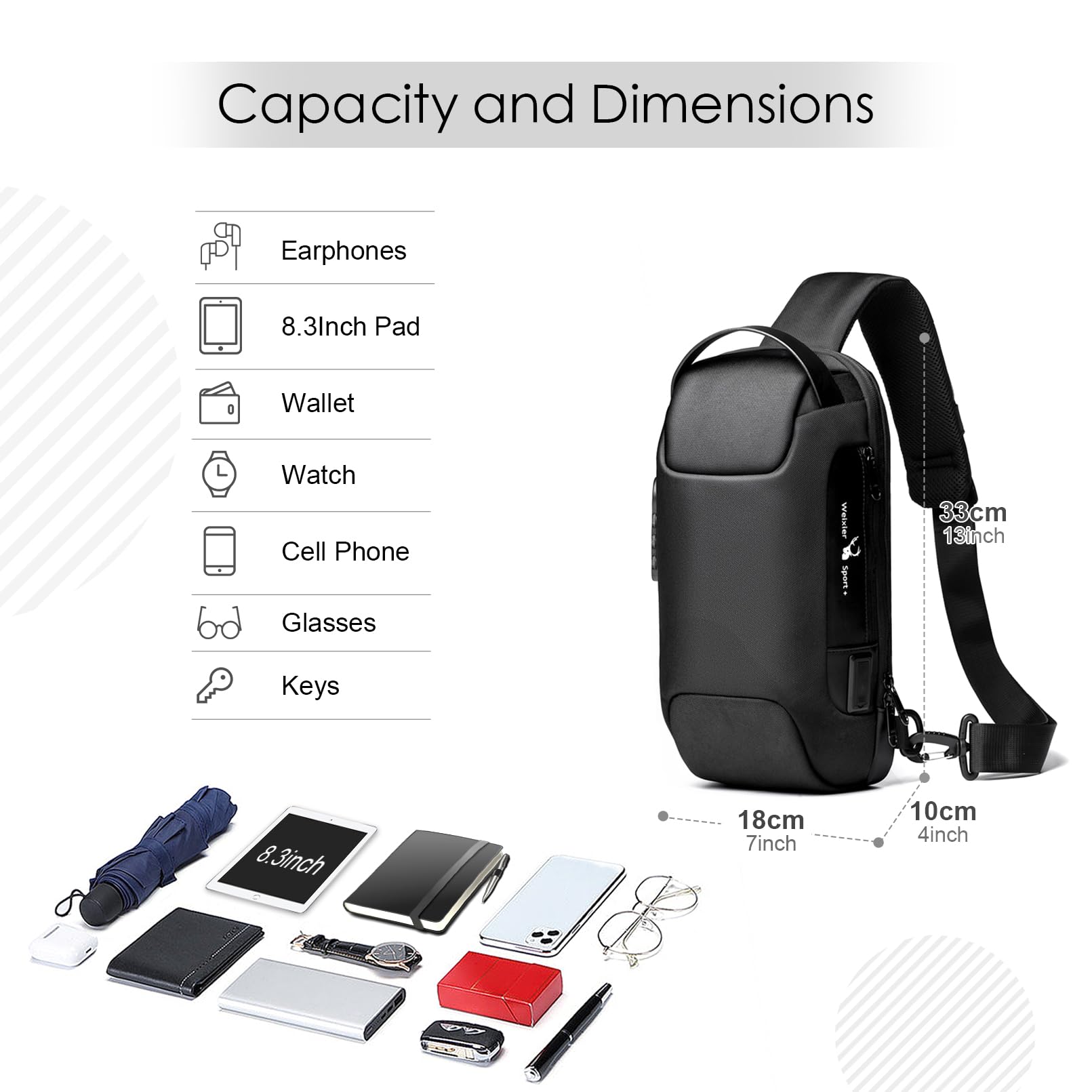 SPAHER Homme Sac de Poitrine Cuir Sacoche Homme Bandouliere Sac business Sac de loisir Sac a dos cuir pochette epaule homme Travers Pochette des Sports Affaires Voyage Noir