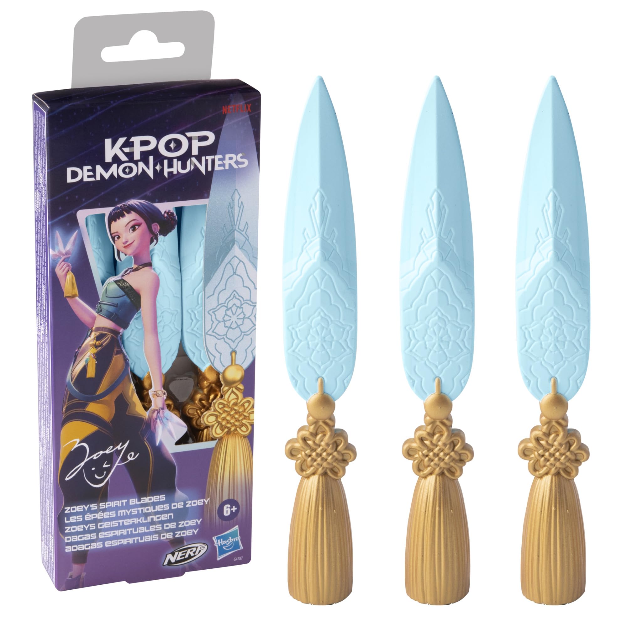 KPop Demon Hunters Nerf Zoey's Spirit Blades, 3 Foam Nerf Knife Toys, Inspired by the Netflix Animated Film, Toys and Gifts for Kids Ages 6+