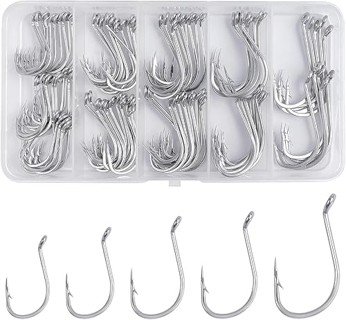 Kit de anzuelos de pesca de agua salada, 100 ganchos de pesca con pico de pulpo, ganchos de pesca de acero inoxidable, anzuelos de pesca de cebo