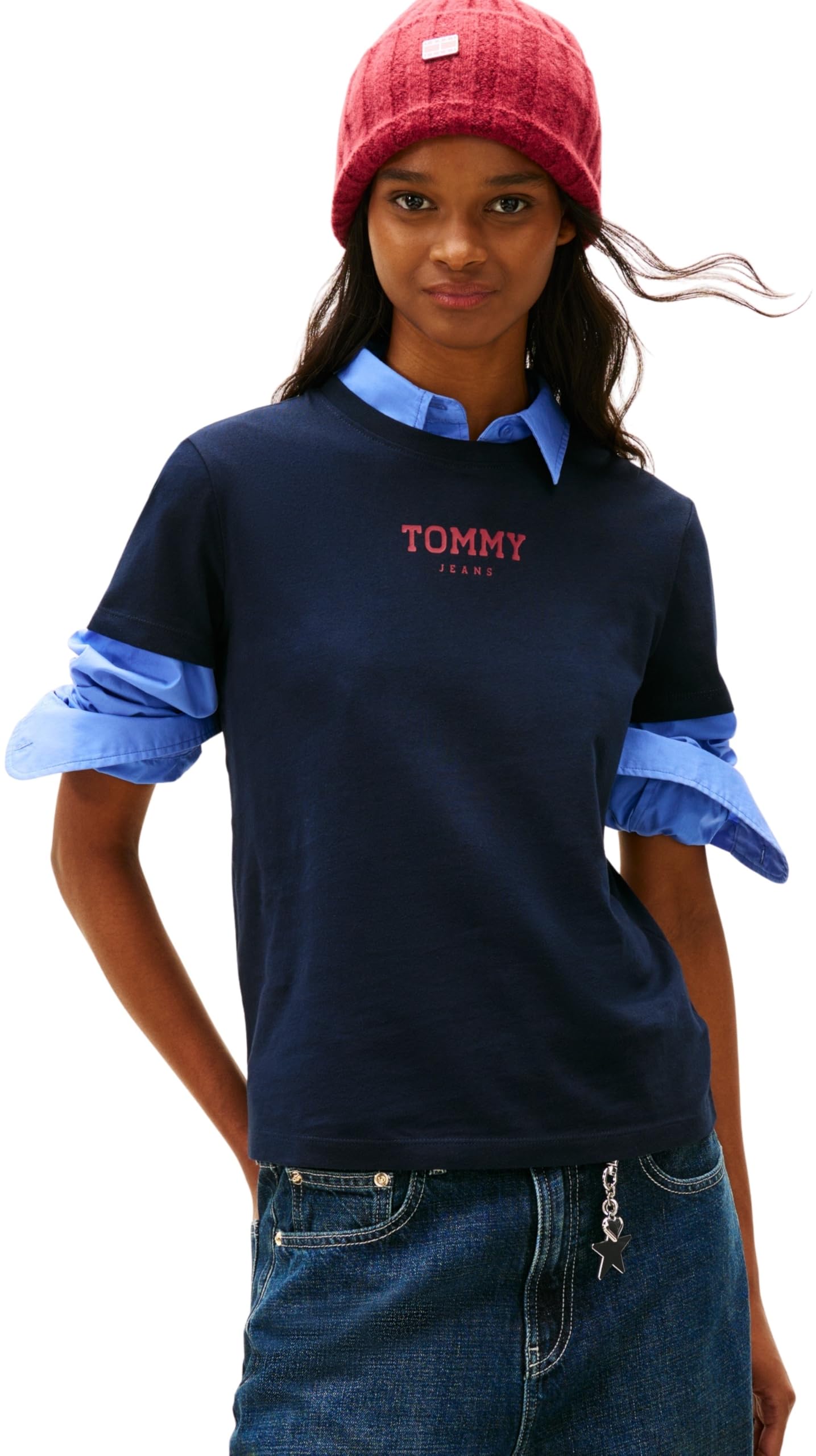 Tommy Jeans Women's Tjw Reg Essential Logo 2 Tee Ext Dw0Dw21842 S/S T-Shirt, Blue (Dark Night Navy), L
