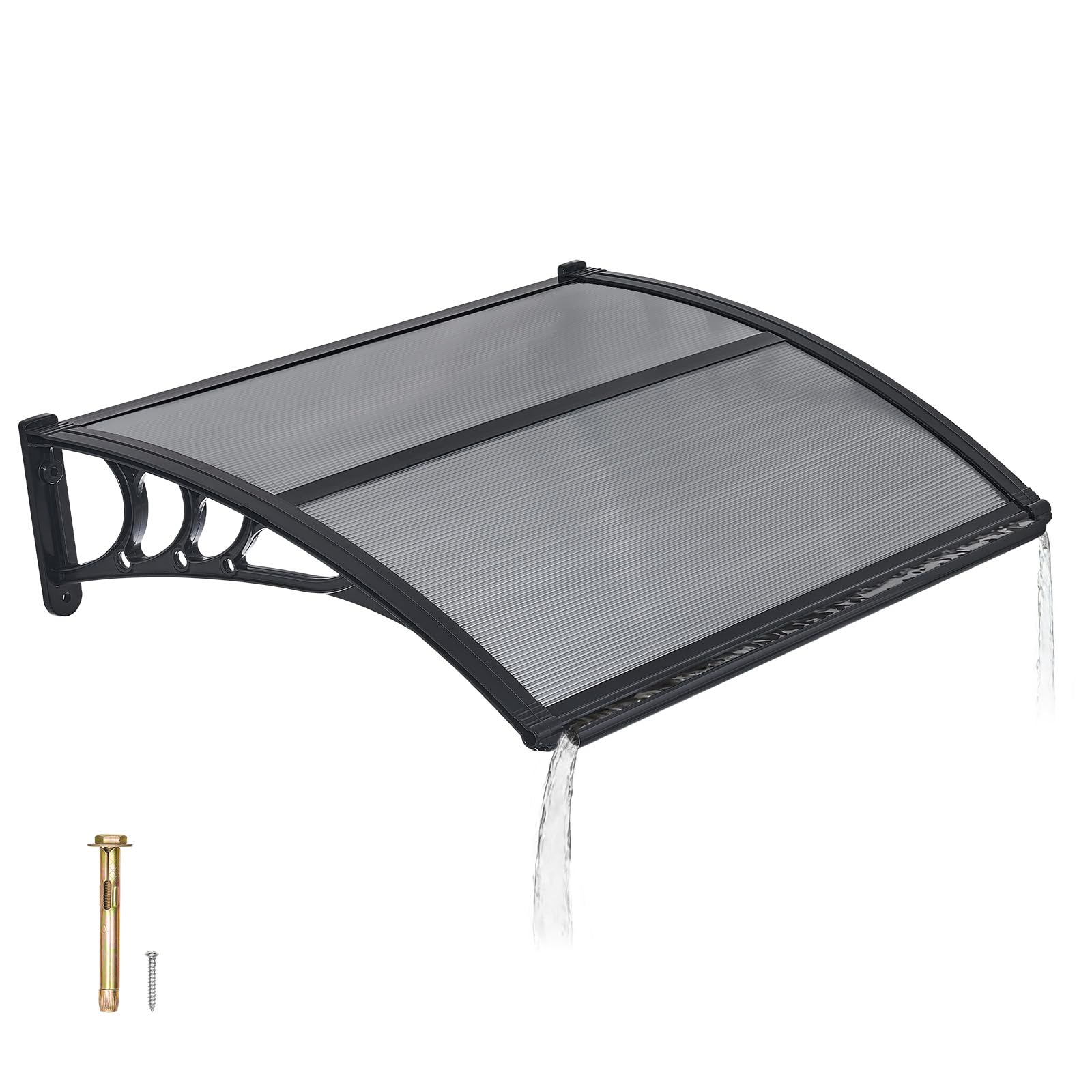 VEVOR Toldo para Puertas y Ventanas con Drenaje 100x75,5 cm, Tejadillo de Protección para Entrada con Soporte de ABS, Protección contra Lluvia, Nieve, Sol, Toldo de Policarbonato para Porche, Gris