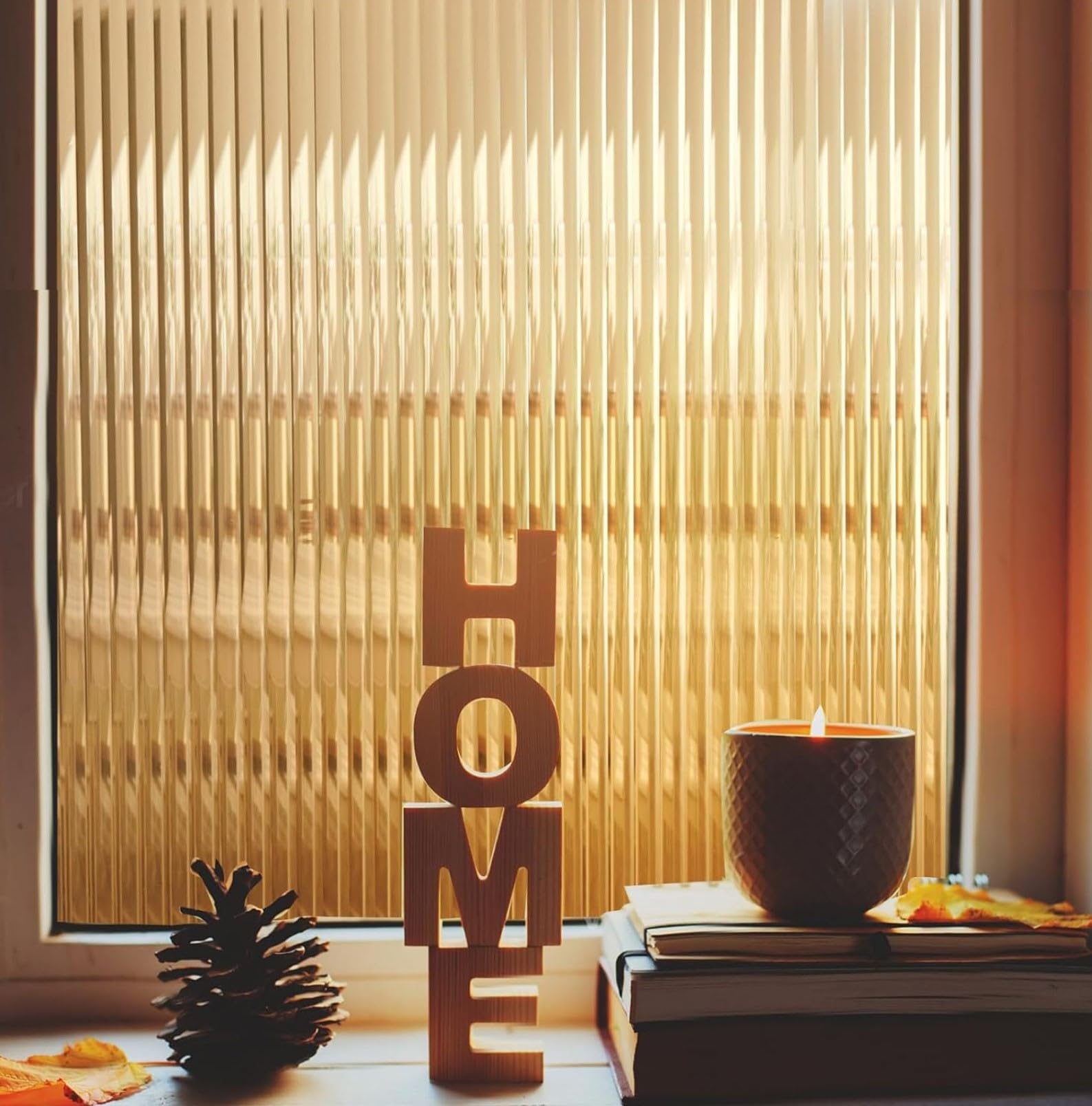 WALLMATE Brown Fluted Frosted Decorative Window Film Heat Control Sun Blocking Peel and Stick Adhesive Door Stickers for Bathroom Home (Brown Fluted, 24x80 in)-image-12