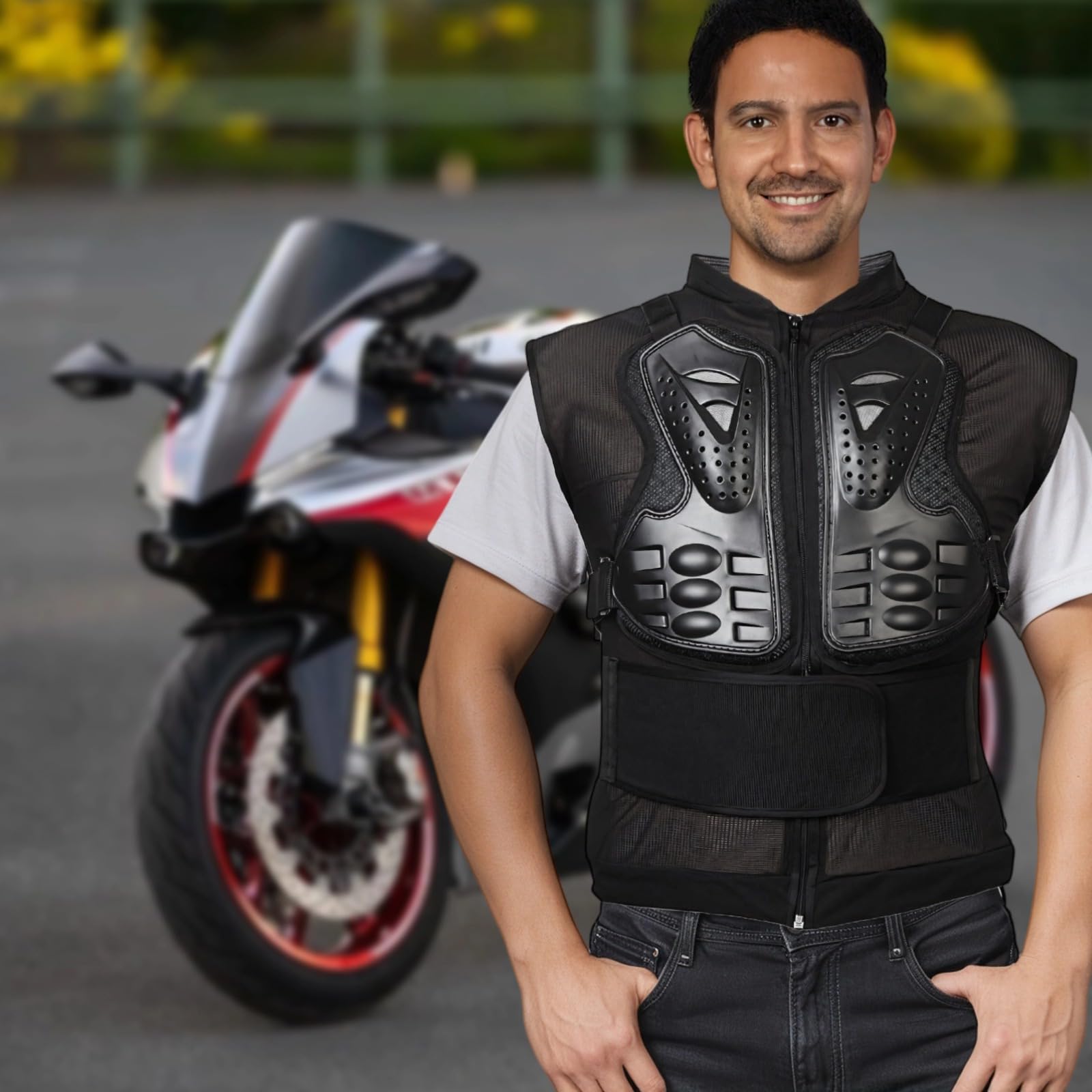 Adjustable Body Armor Vest with Spine and Chest Protection for Riding, Cycling, and Skating (XL, 67-72.8 Height)