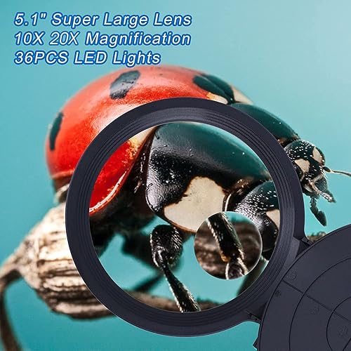 Miniatura 5 de Lupa con luz y soporte, lámpara de escritorio con aumento de 10 x 20 x con brillo regulable sin escalones, cuello de cisne ajustable para leer,