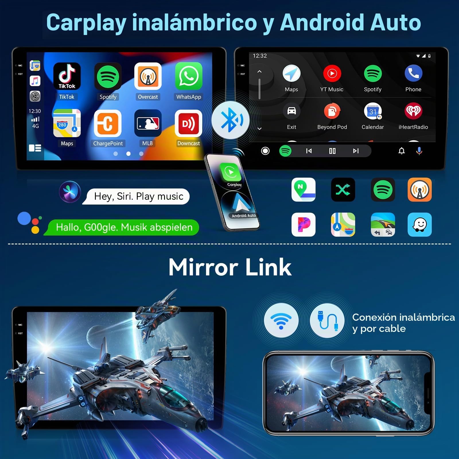 4+128GB Android 13 Inalámbrico Apple Carplay & Android Auto Radio para BMW Serie 1 E81 E82 E87 E88 (2008-2012), 9’’ Pantalla Táctil, Mirror Link, GPS, RDS, SWC, Bluetooth, WiFi, AHD Cámara + Mic