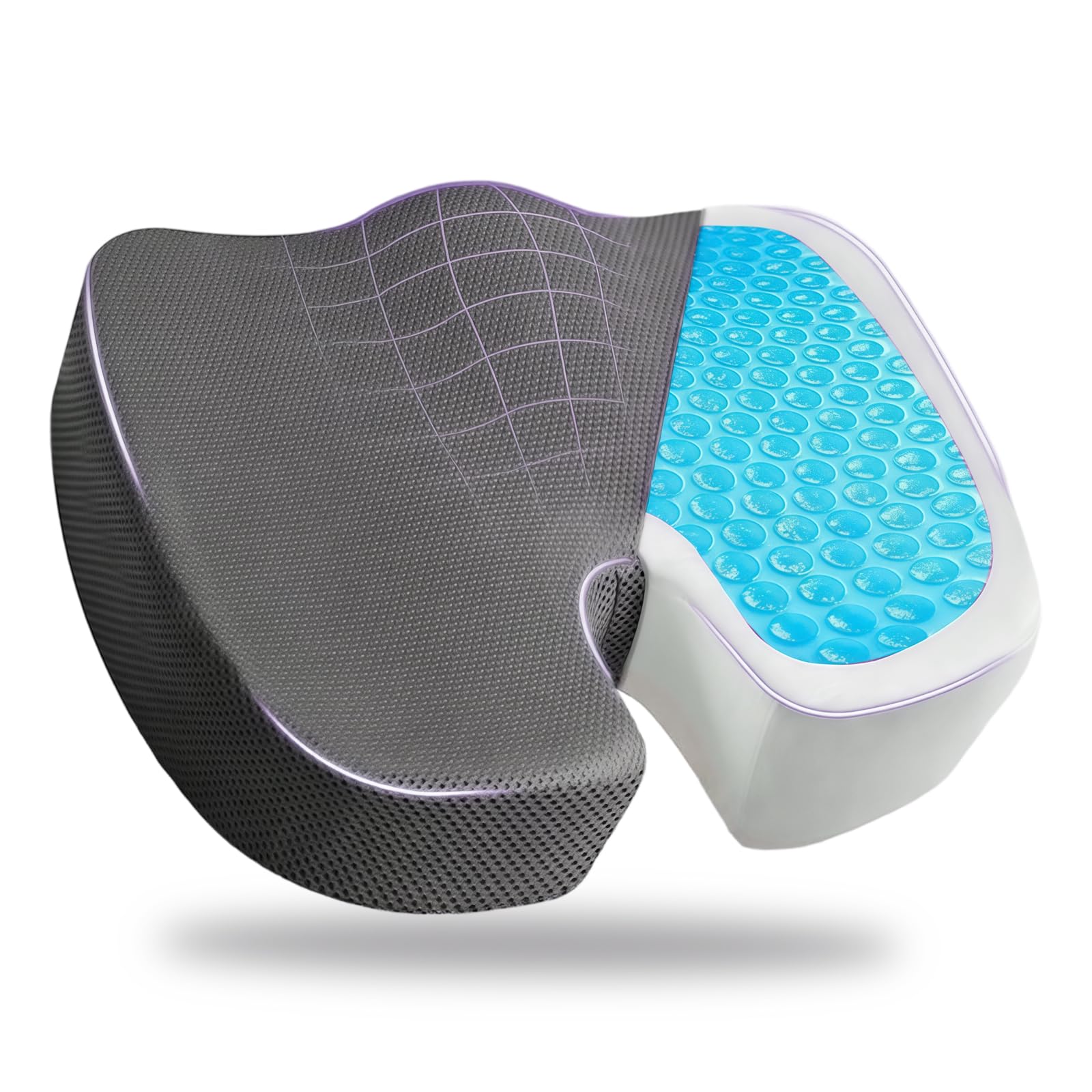 YGCQFH Office Chair Cushion with Cooling Gel Memory Foam,Coccyx & Pressure Relief Cushion for Desk Chair, Non-Slip Bottom, Machine Washable Cover,(Dark gray)
