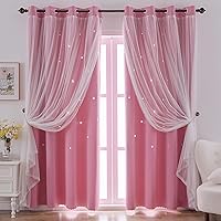 Vista 9 de indistar Cortinas opacas con recortes de estrellas para dormitorio de niña, cortinas de oscurecimiento para habitación de bebé, cortinas para Negro