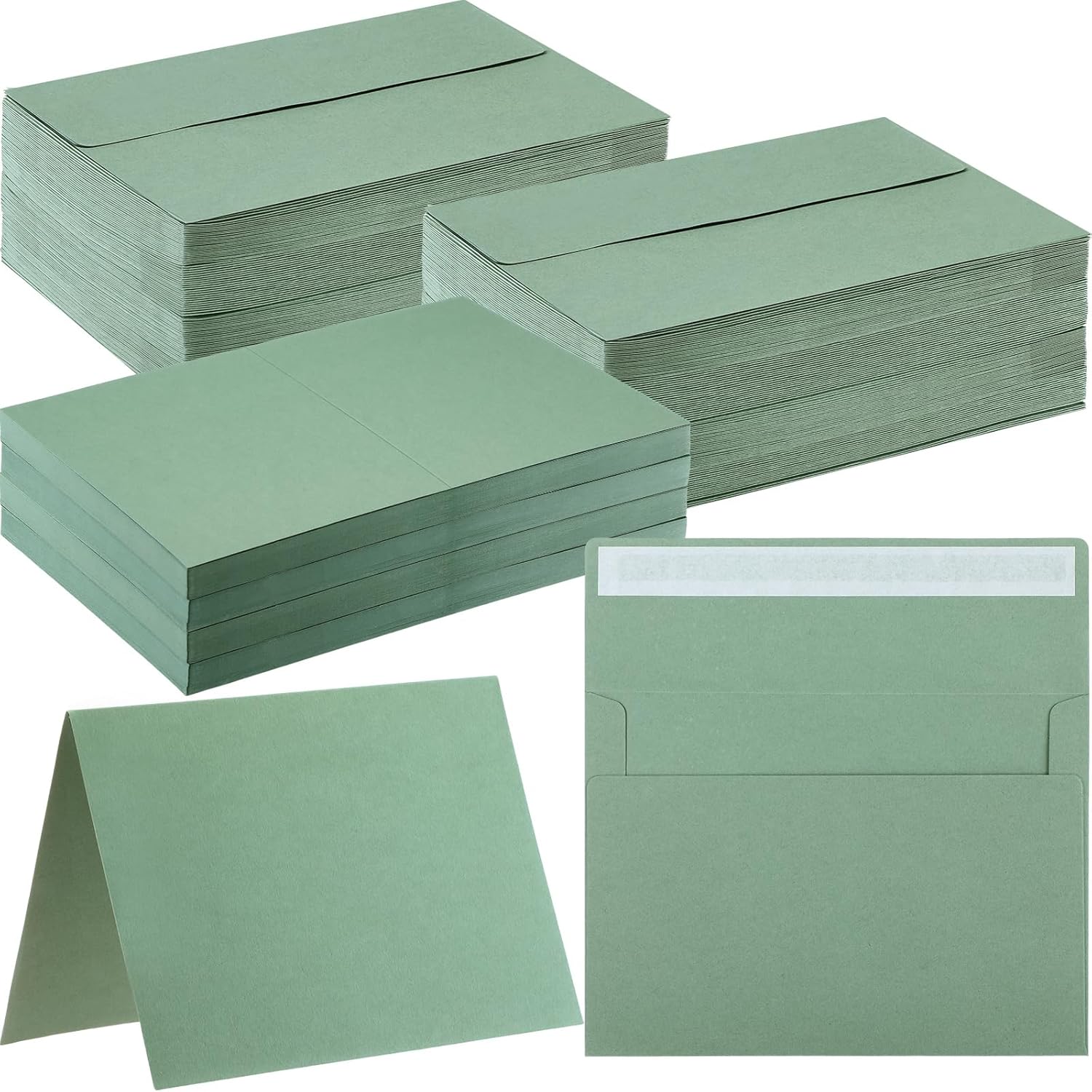 Geyoga 200 Pcs Sage Green A7 Envelopes and Cards Self