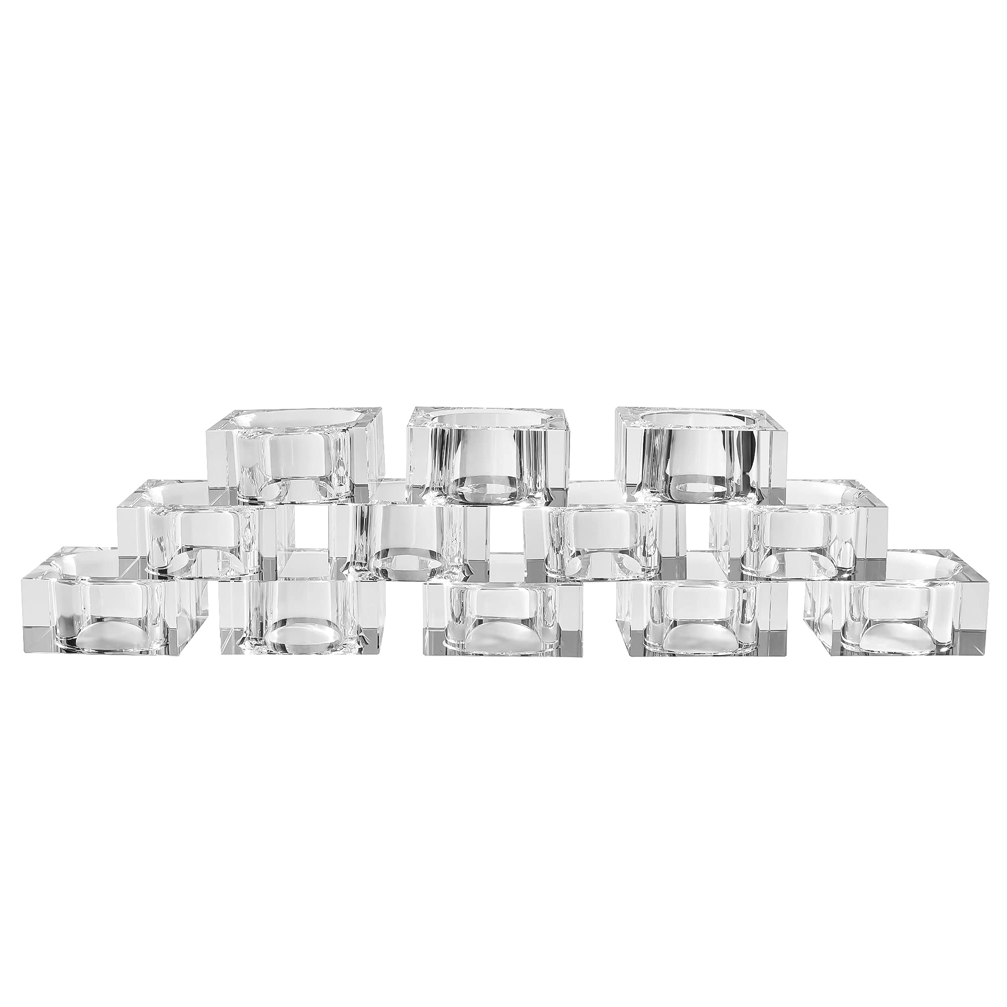Mini Napkin Rings Set of 12 Square-Shaped, Crystal Napkin Ring for Thanksgiving, Christmas, Family Gathering, Wedding Reception, Clear with Gift Box