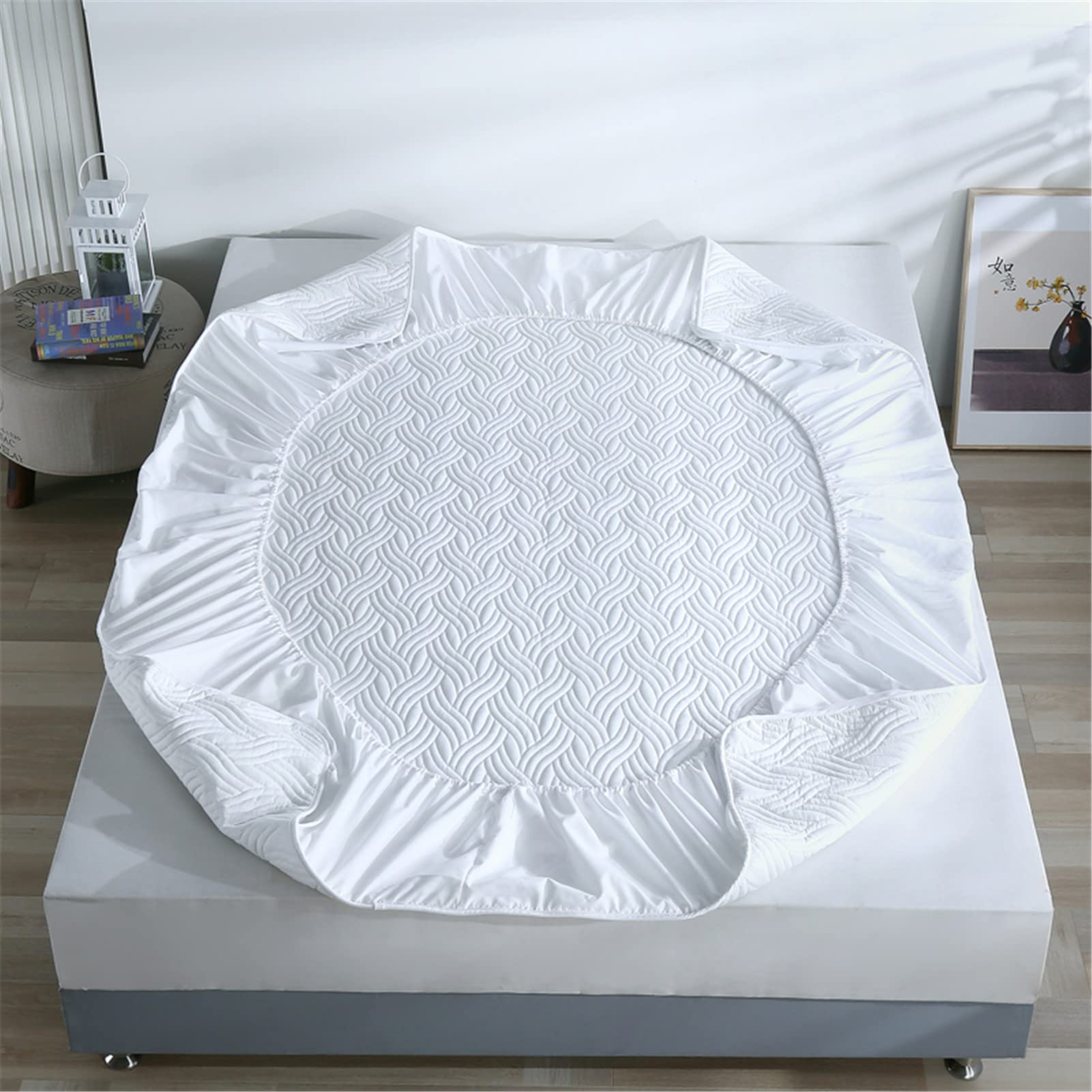 Protector Colchón, Protector de colchón Acolchado con Triple Relleno, Funda Colchon de Rizo Transpirable y Hipoalergénico, Antiácaros (Blanco - A,Thin 135x200cm)