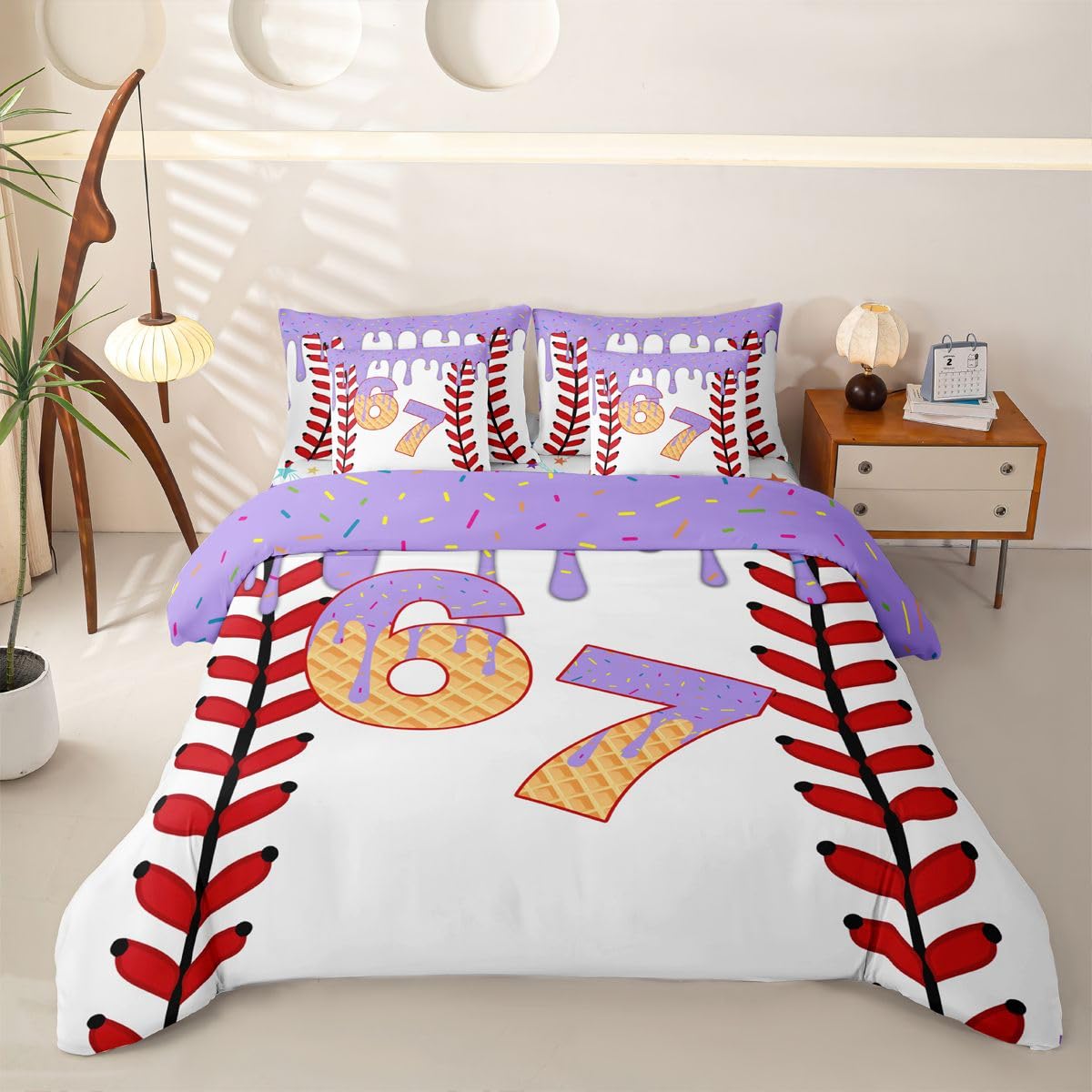 Loussiesd SIX SEVEN 6 7 copripiumino singolo 7 pezzi Baseball Gaming set di biancheria da letto per bambini ragazzi ragazze gioco palla letto in una borsa con copripiumino, lenzuola, federe, federe