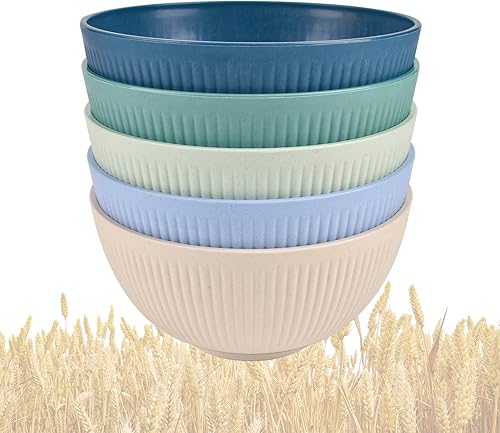 JEPELUS Cuencos para cereales, juegos de ensaladas grandes de paja de trigo, cuencos de plástico de 6 pulgadas para cocina, juego de cuencos