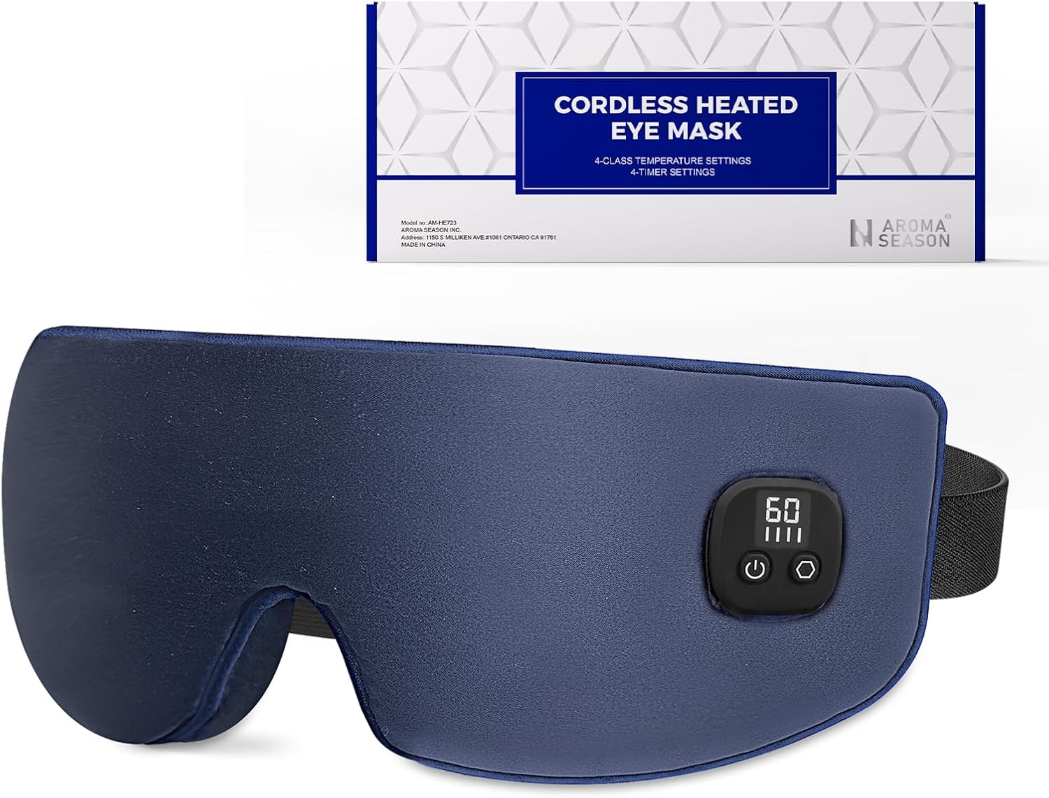 Aroma Season Silk Heated Eye Mask Cordless, 1500mAh Warm Eye Compress for Dry Eyes, Blepharitis, 4 Time Levels and 4 Temperature Settings, Washable (Navy Blue) Aroma Season Silk Heated Eye Mask Cordless, 1500mAh Warm Eye Compress for Dry Eyes, Blepharitis, 4 Time Levels and 4 Temperature Settings, Washable (Navy Blue)