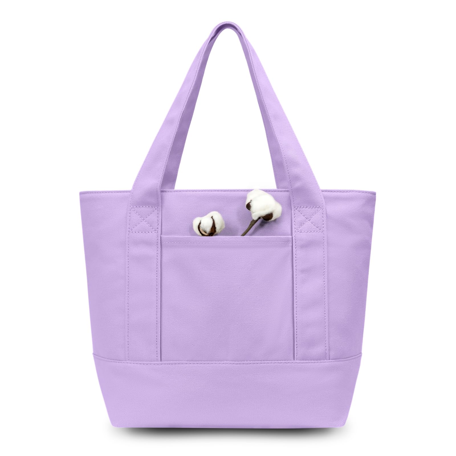 TOPDesign 1-Pack Small Canvas Tote Bag with an External Pocket, Reusable Bag, Top Zipper Closure, Daily Essentials (Lavender)