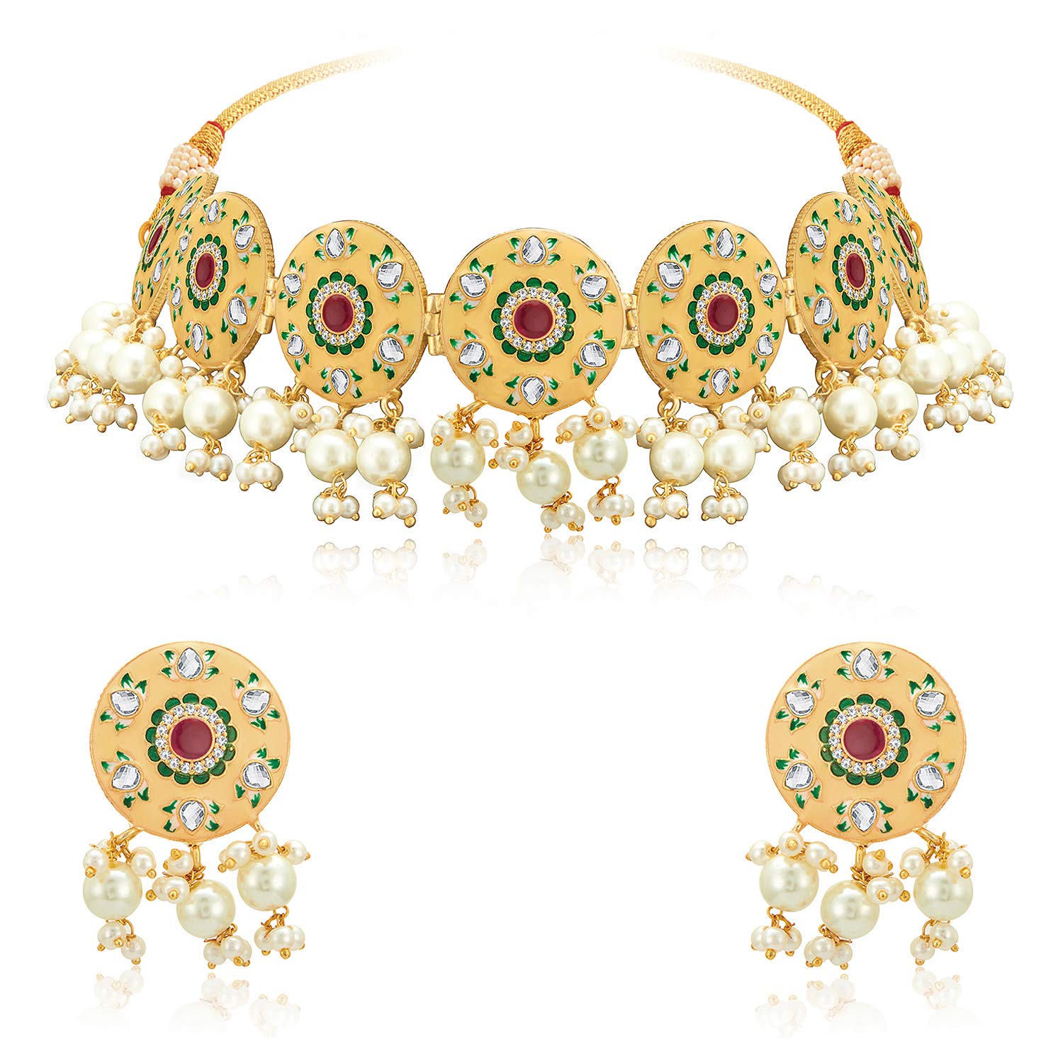 Aheli Indian Traditional Bollywood Pink Handcrafted Meenakari Enamel Choker Necklace with Earrings S