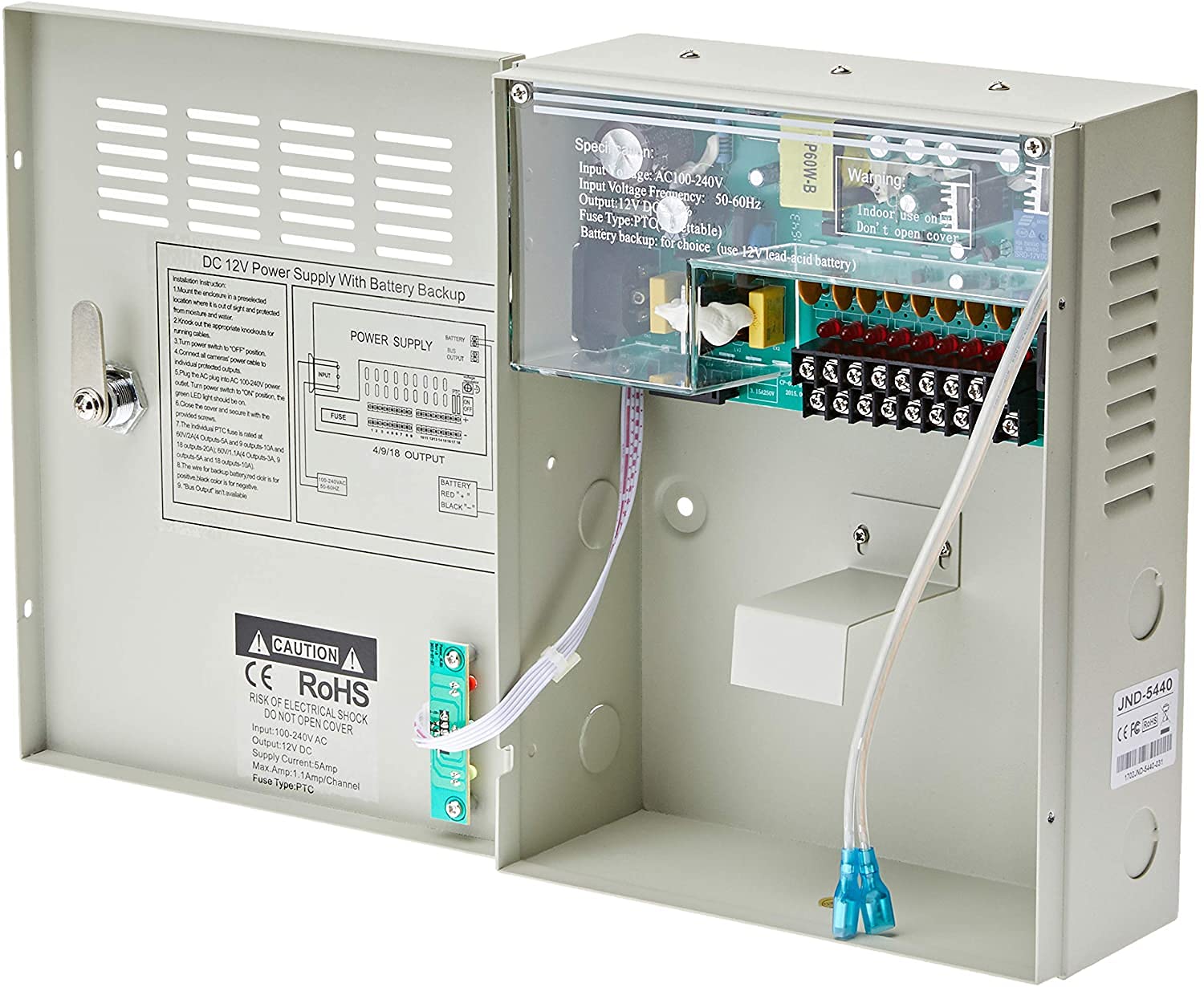 Jandei – Alimentatore 220V-12Vdc 5A carica batteria 9 uscite armadio