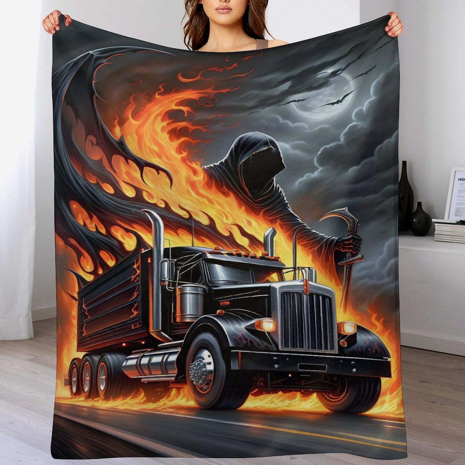 Couverture en flannel super doux motif camion plaid polaire pelucheux 150x200cm